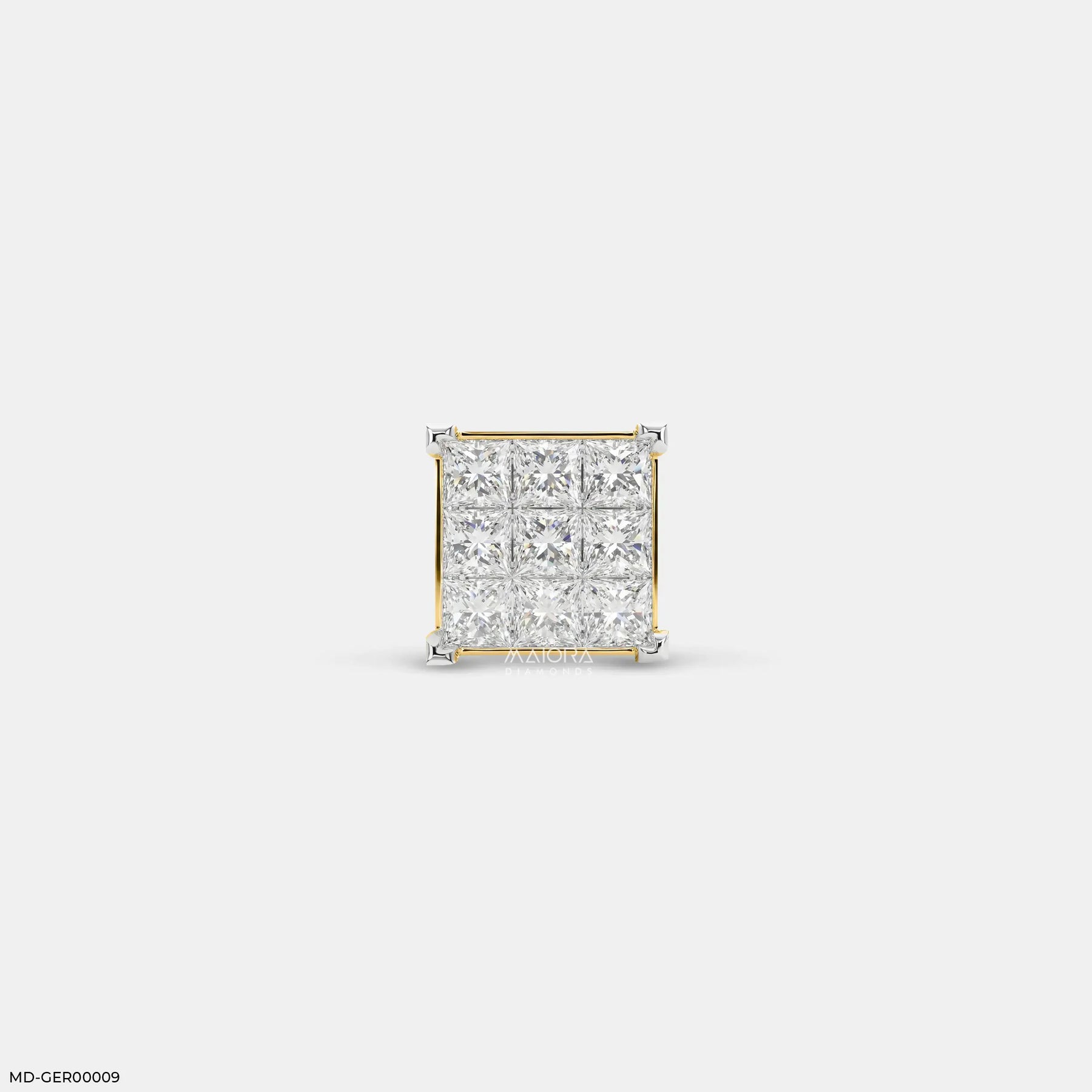 Sparkling Cluster Diamond Mens Stud Earring 9K Yellow Gold