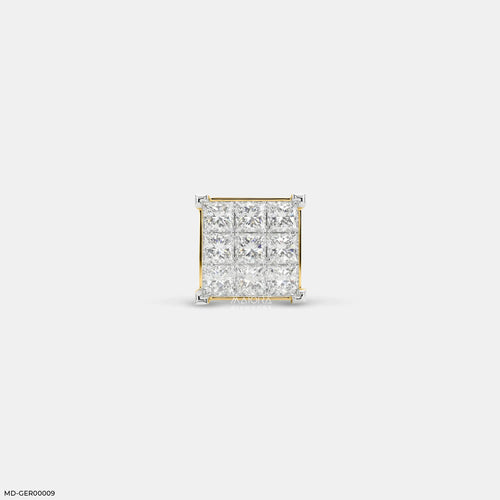 Sparkling Cluster Diamond Mens Stud Earring 9K Yellow Gold