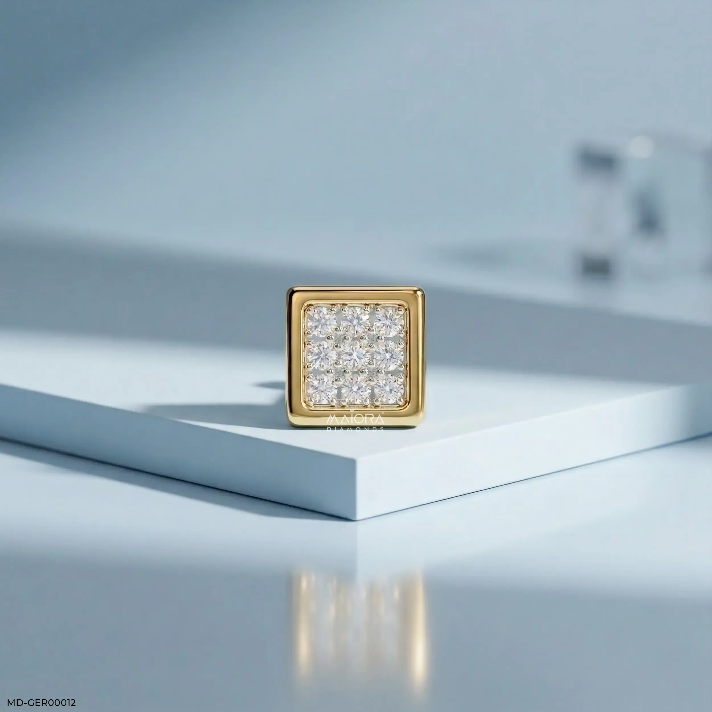 Apex Squares Diamond Mens Stud Earring 14K White Gold