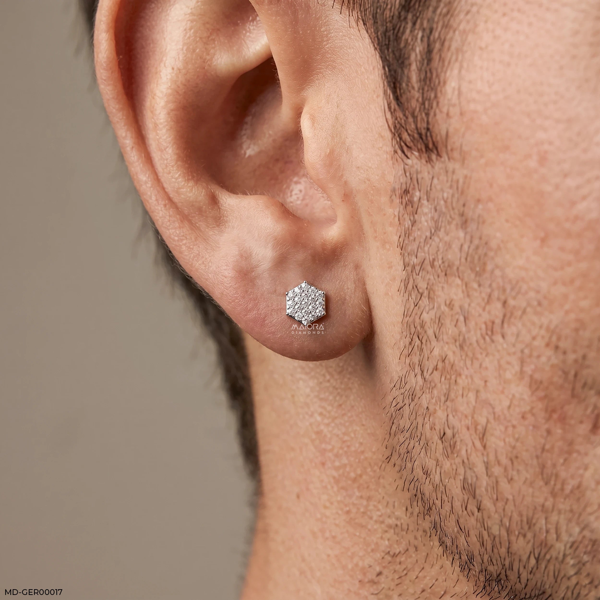 Monarch Hexa Diamond Mens Stud Earring 9K White Gold