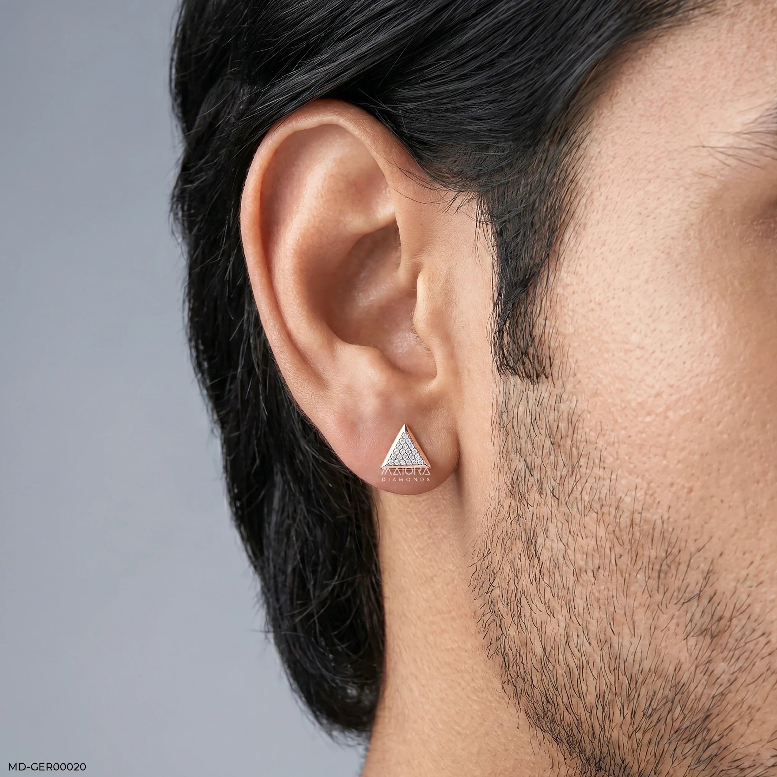 Trigon Glow Diamond Mens Stud Earring 9K Rose Gold
