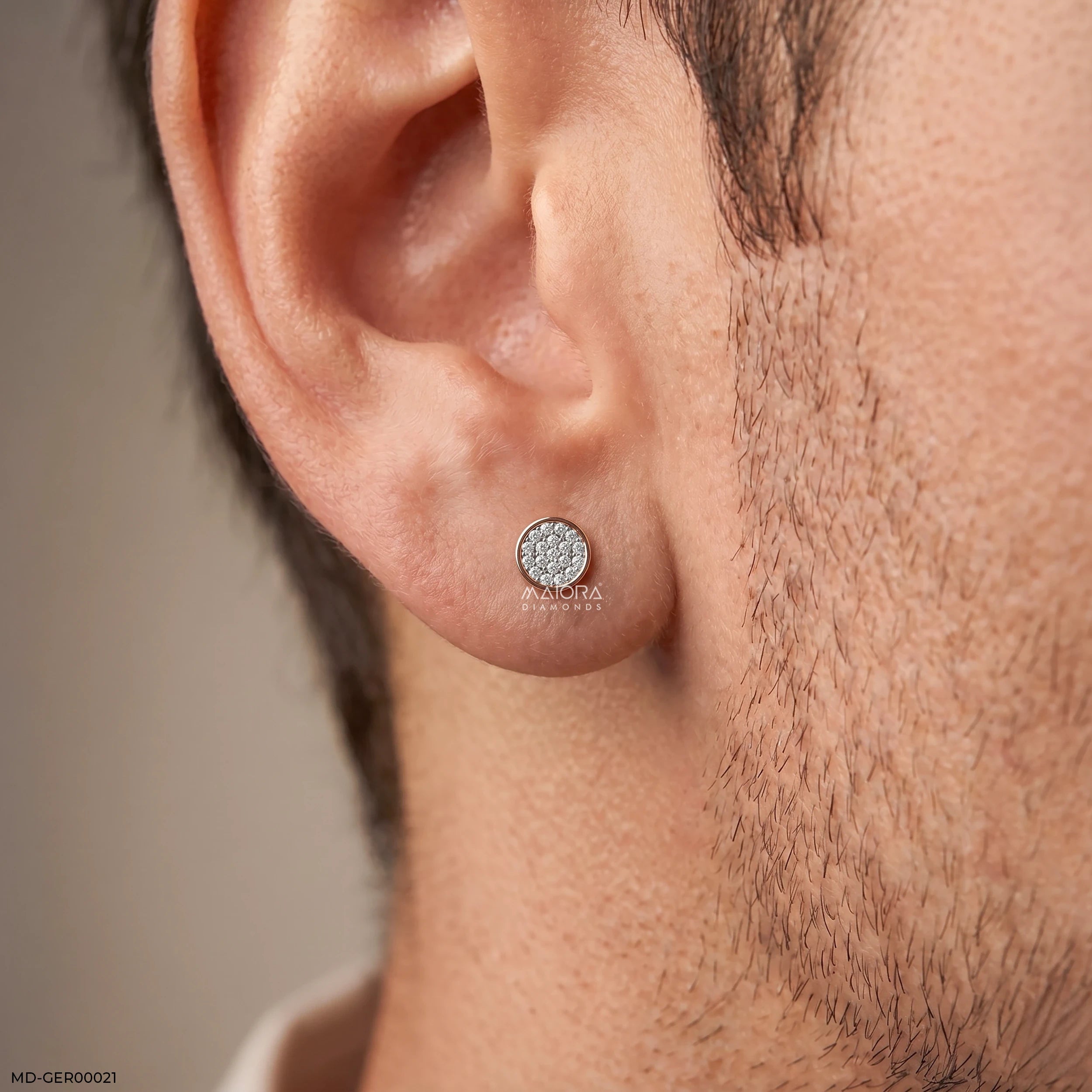Circle Crystal Diamond Mens Stud Earring 9K Rose Gold