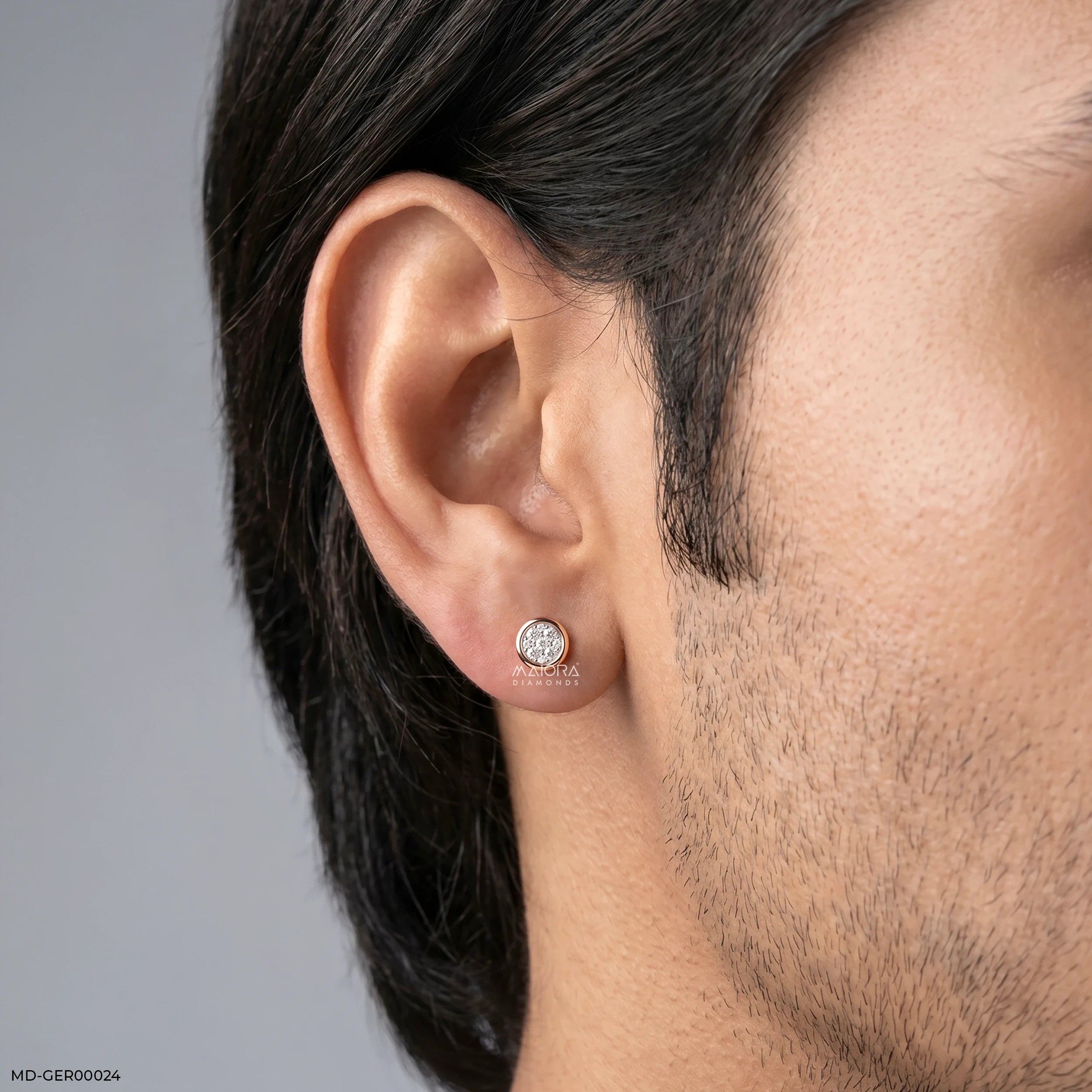 Stellar Diamond Circle Mens Stud Earring 9K Rose Gold