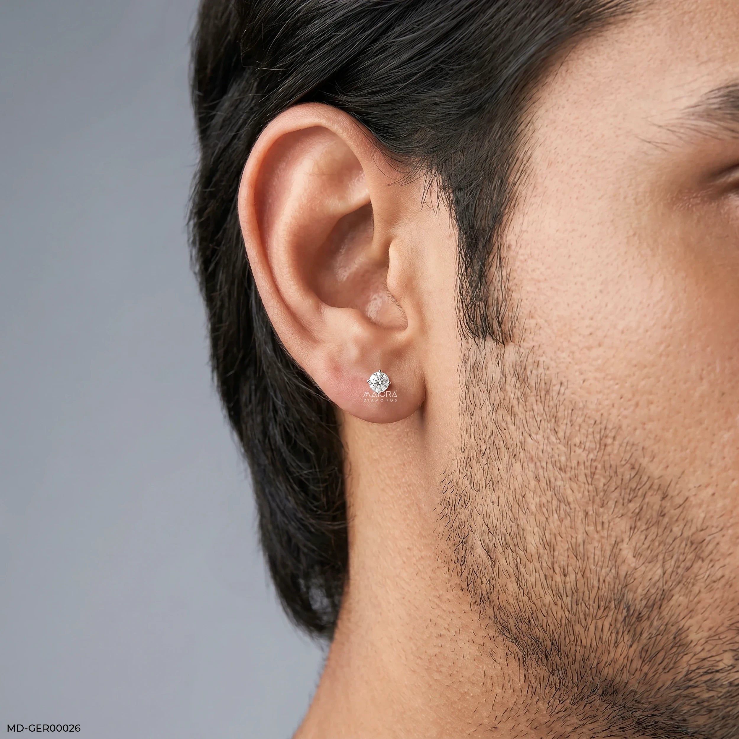 Flint Round Solitaire Diamond Mens Stud Earring 9K Yellow Gold