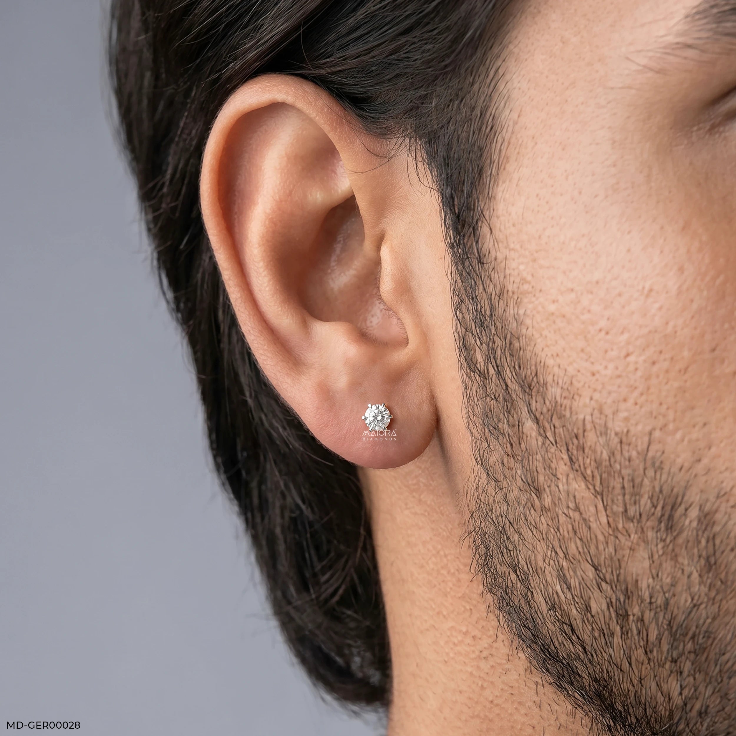Vector Round Solitaire Diamond Mens Stud Earring 9K Yellow Gold