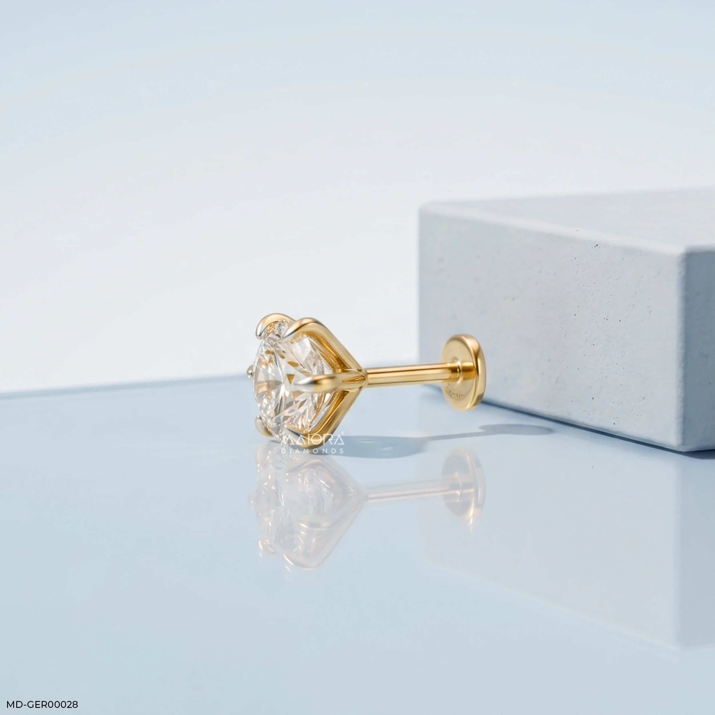 Vector Round Solitaire Diamond Mens Stud Earring 9K Yellow Gold