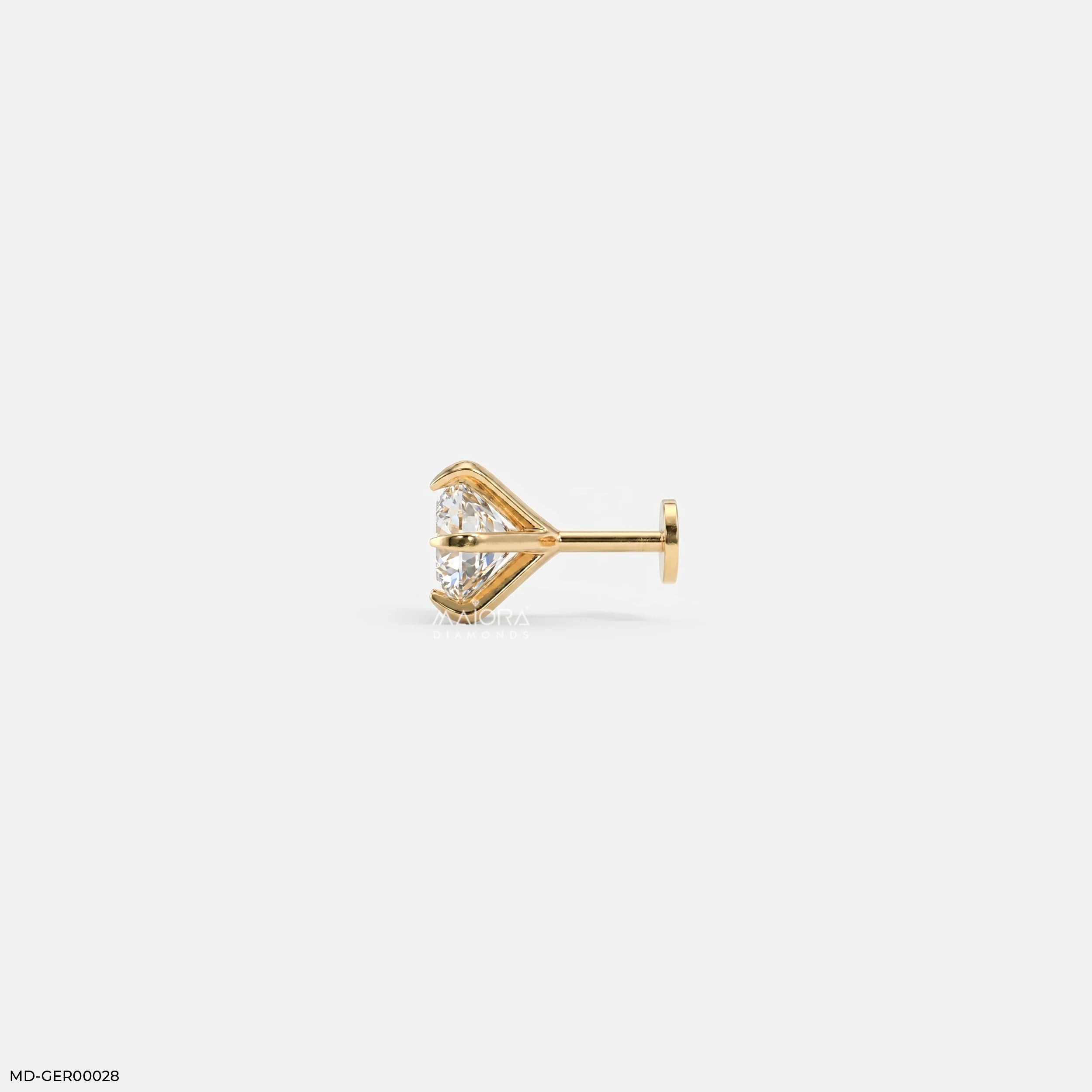 Vector Round Solitaire Diamond Mens Stud Earring 9K Yellow Gold