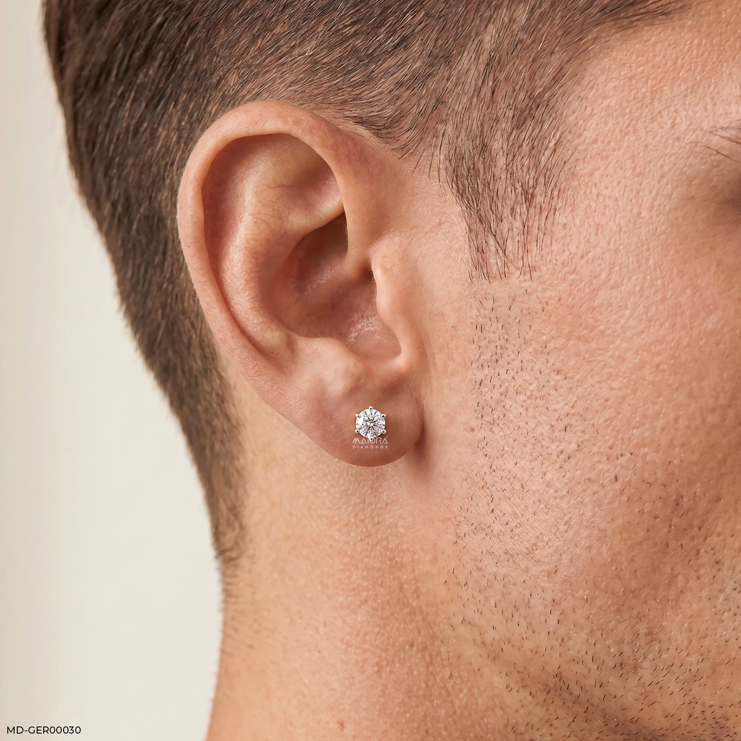 Monos Round Solitaire Mens Stud Diamond Earring 9K Yellow Gold