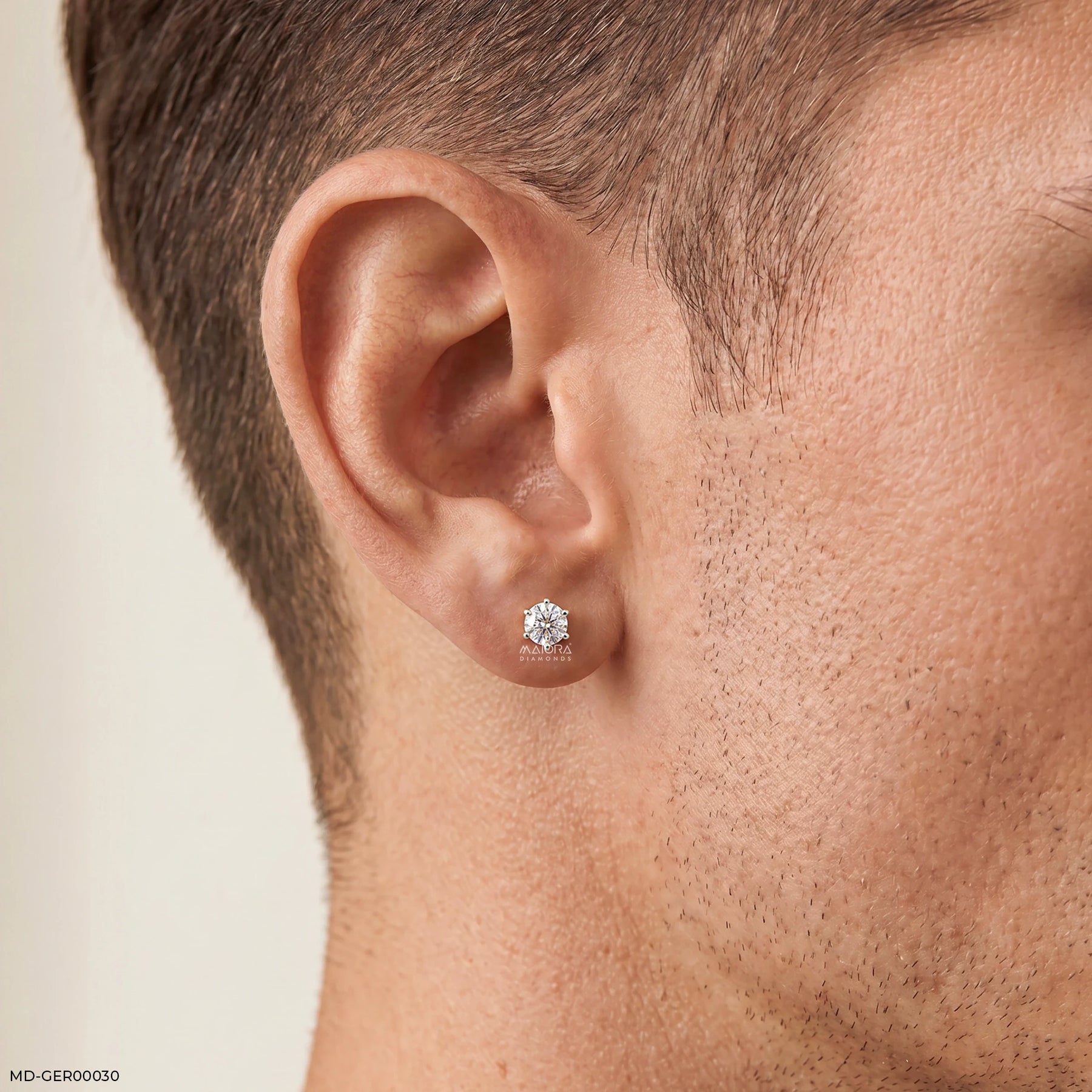 Monos Round Solitaire Diamond Mens Stud Earring Platinum 950