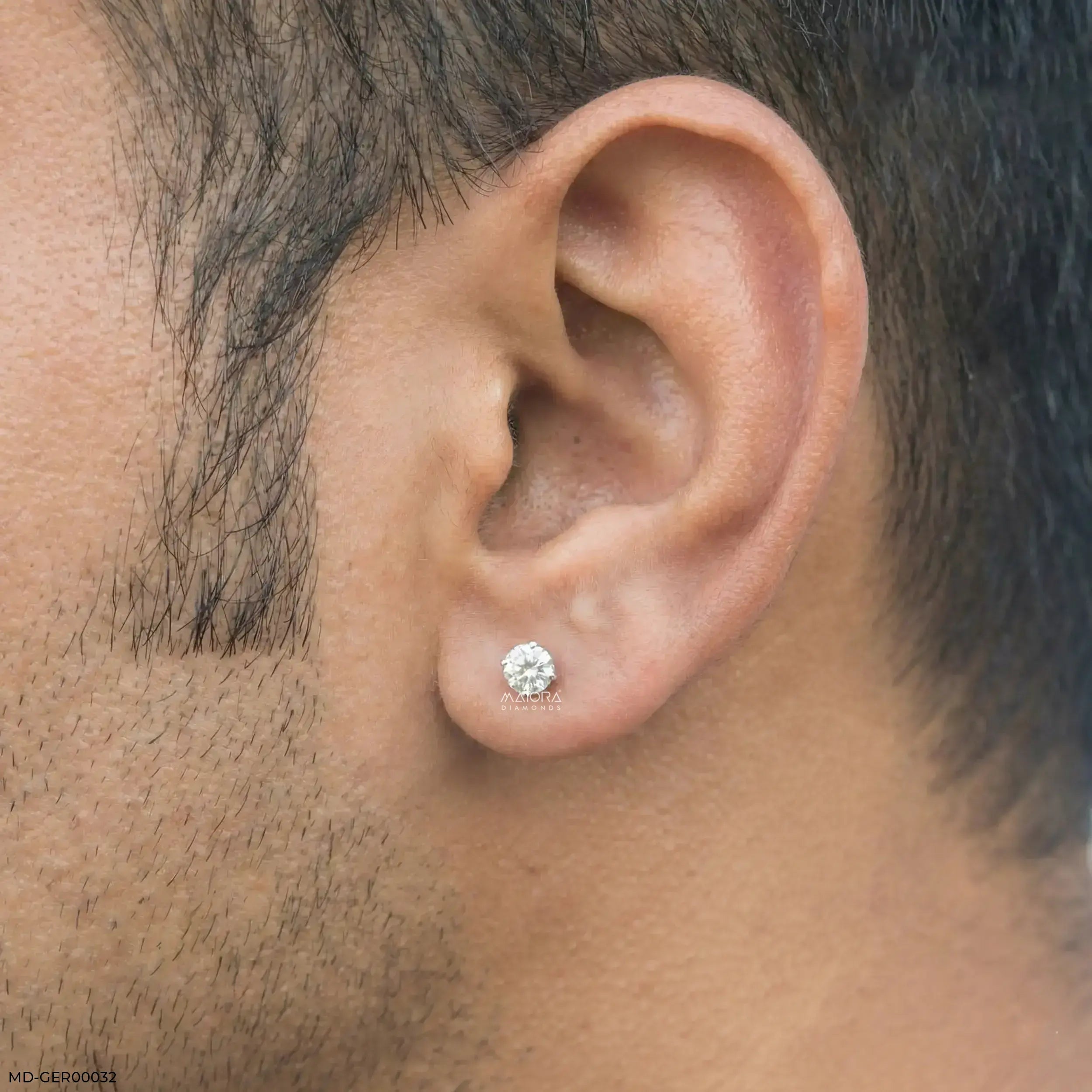 Pure Glow Round Diamond Mens Stud Earring 9K White Gold