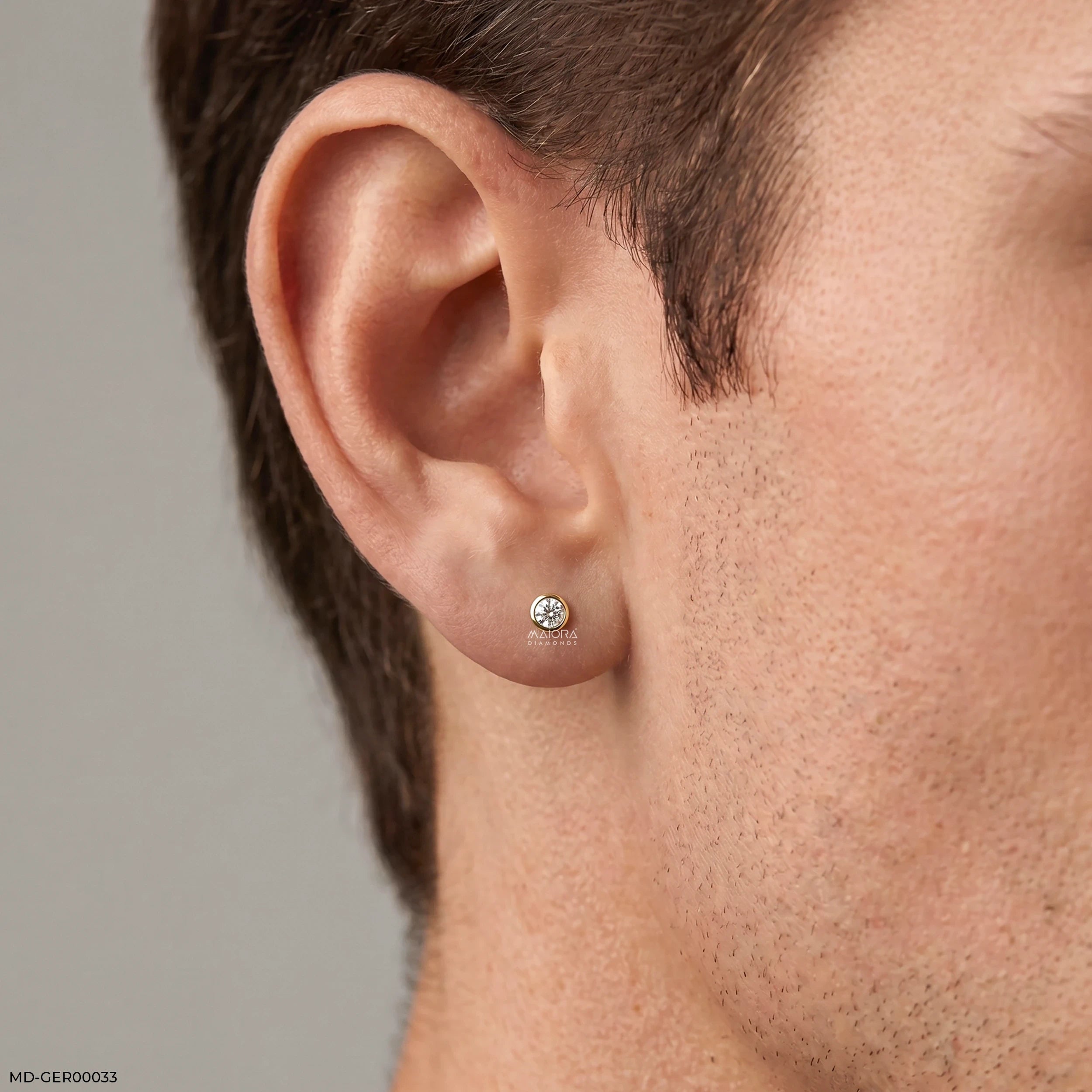 Golden Bezel Round Diamond Mens Stud Earring