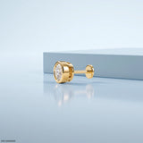 Golden Bezel Round Diamond Mens Stud Earring 9K Rose Gold