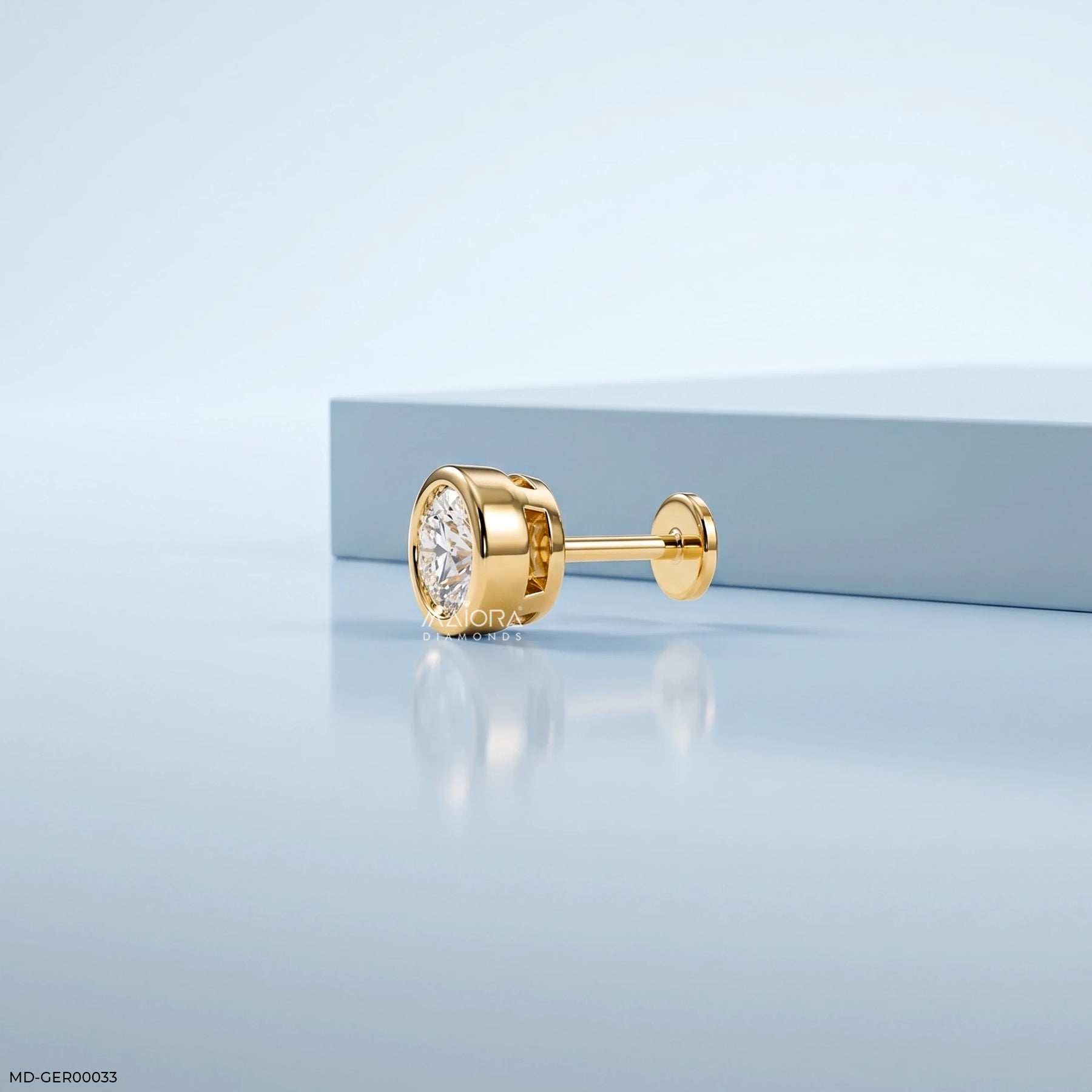 Golden Bezel Round Diamond Mens Stud Earring 9K Rose Gold