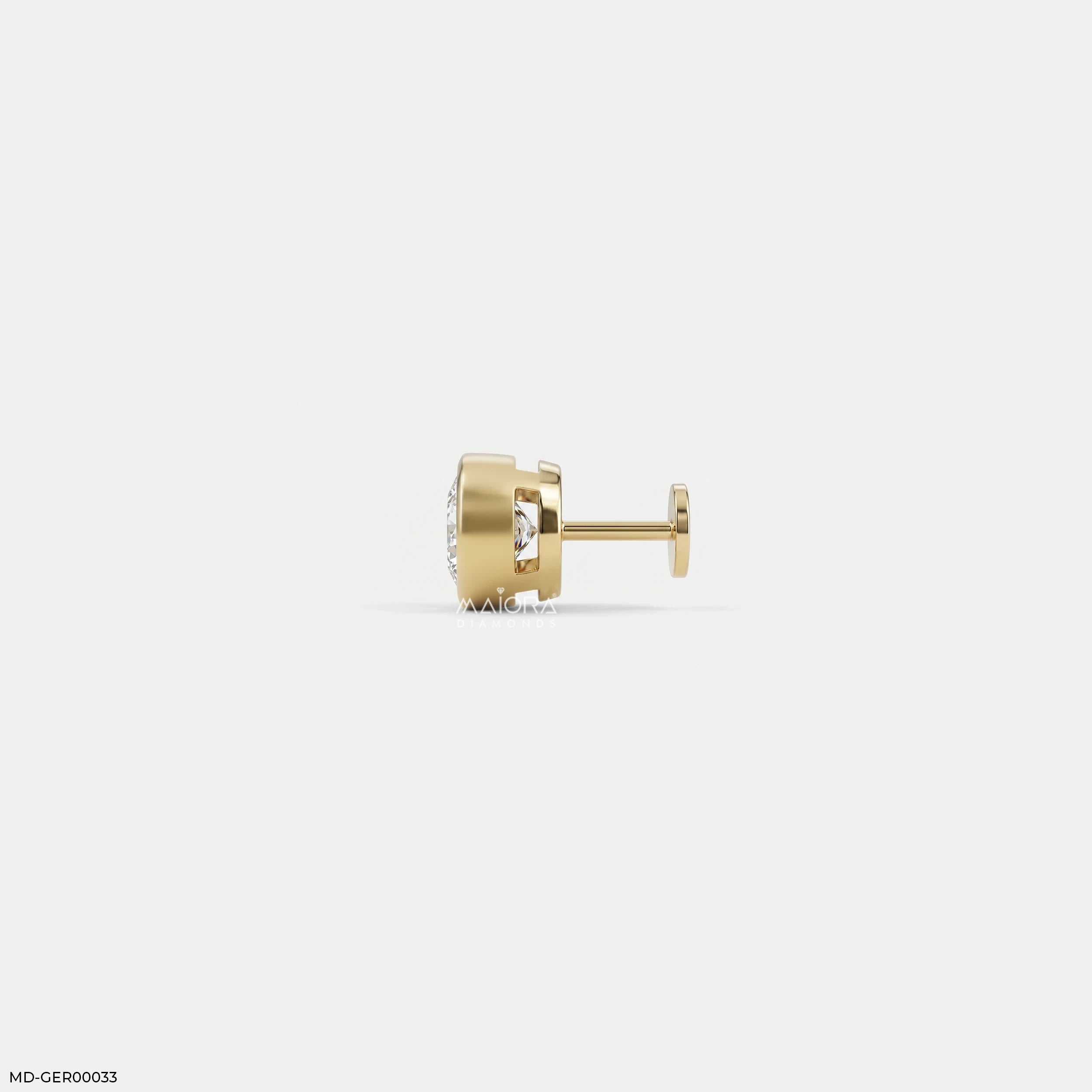 Golden Bezel Round Diamond Mens Stud Earring Platinum 950
