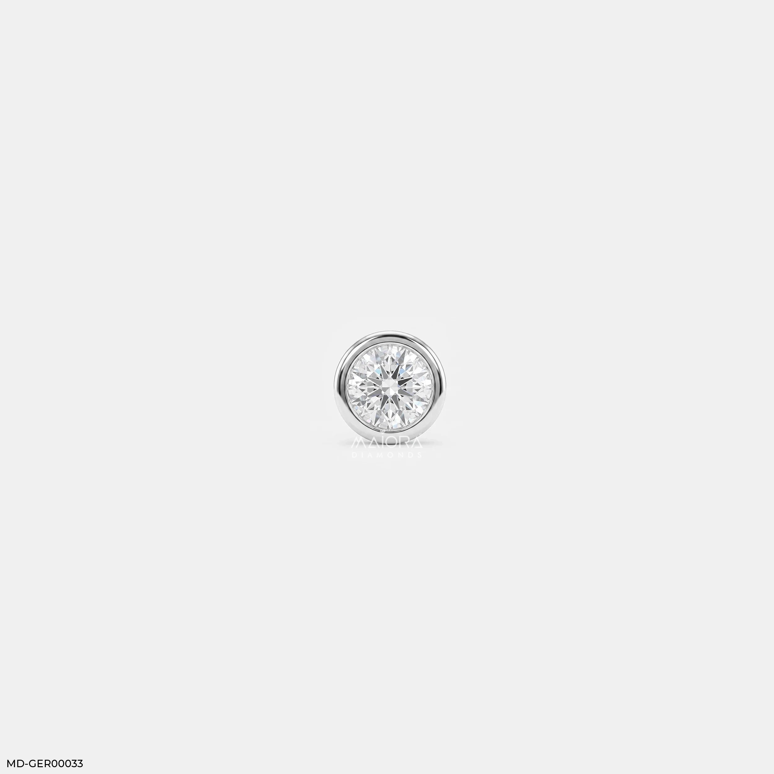 Golden Bezel Round Diamond Mens Stud Earring Platinum 950