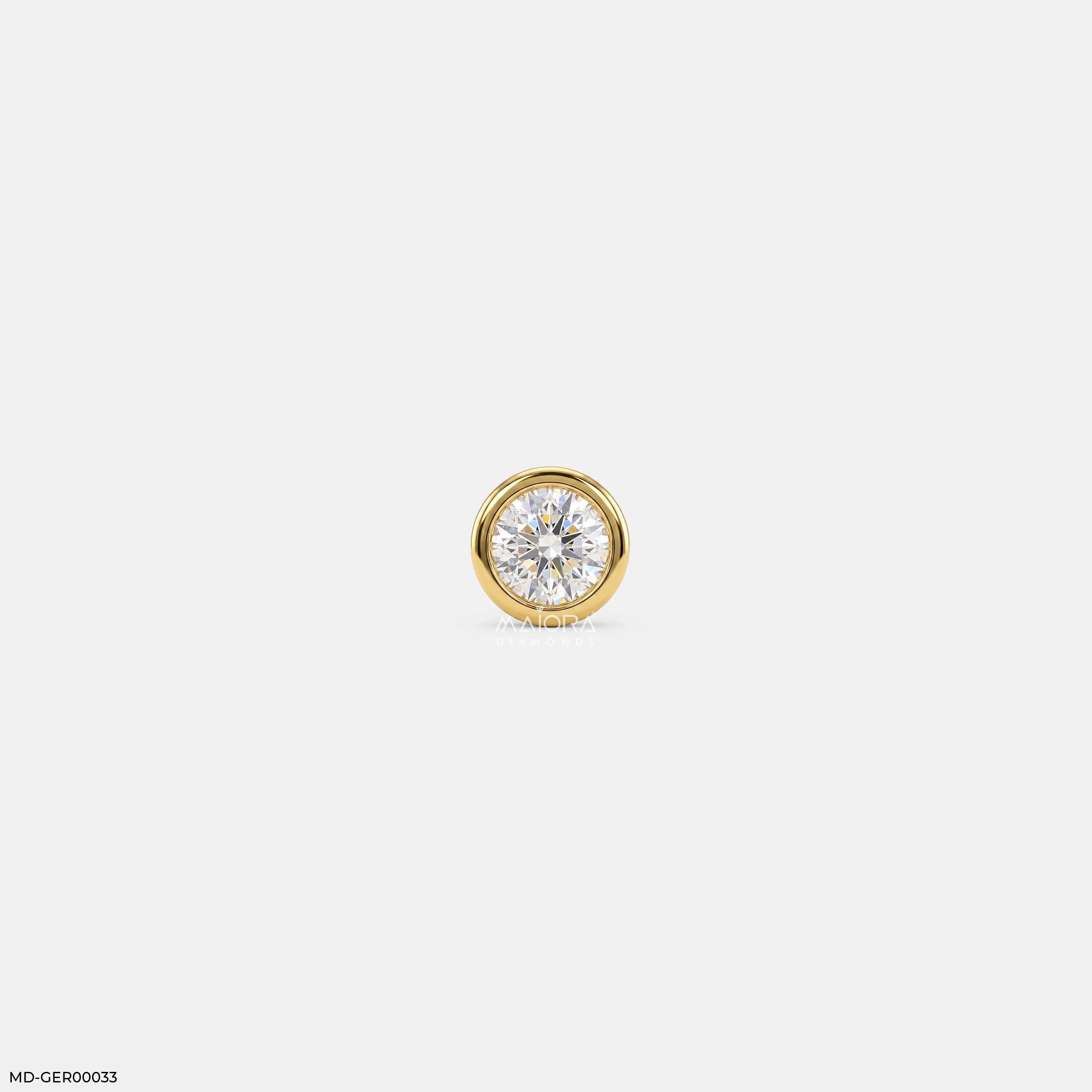Golden Bezel Round Diamond Mens Stud Earring 9K Yellow Gold