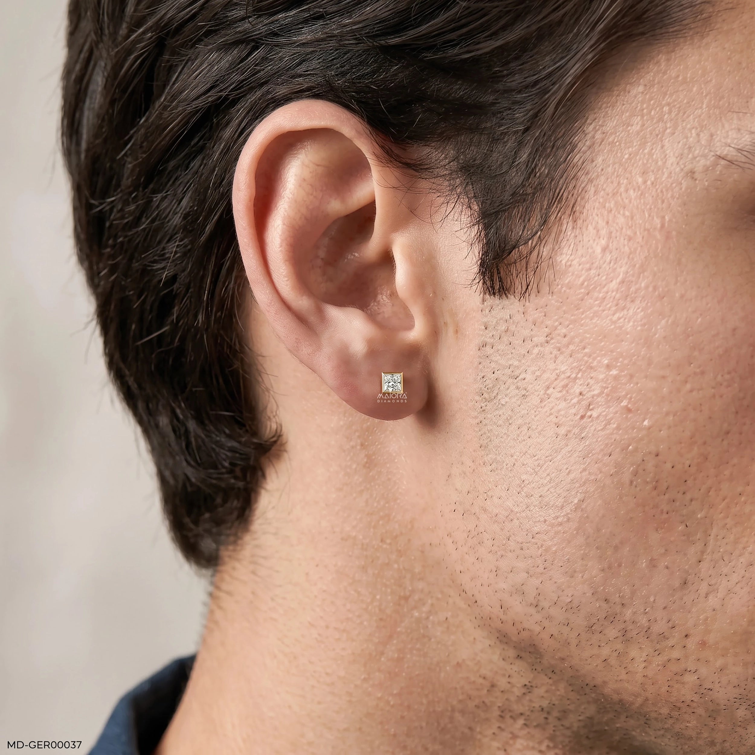 Sqaure Frame Princess Diamond Mens Stud Earring