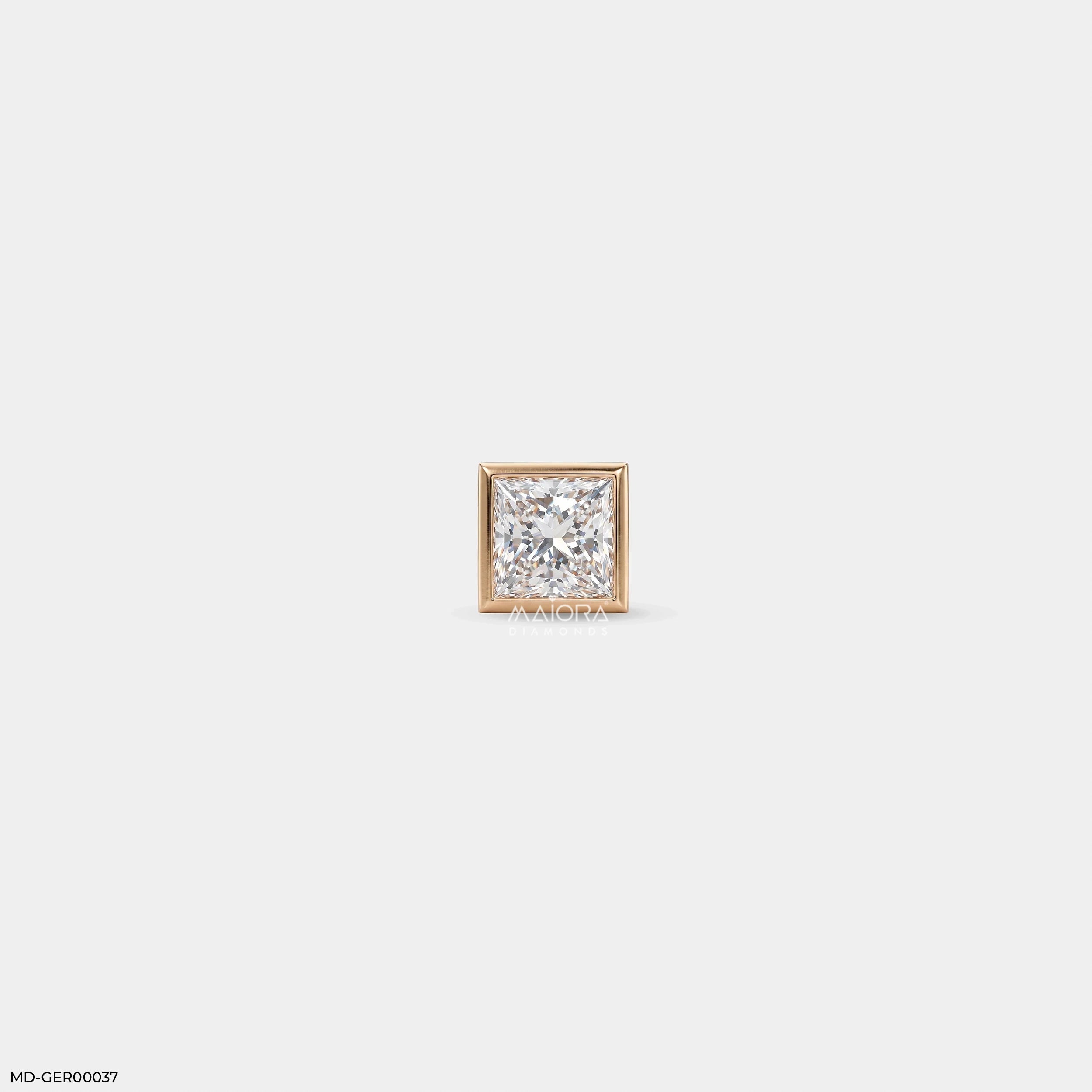 Sqaure Frame Princess Diamond Mens Stud Earring 18K Rose Gold