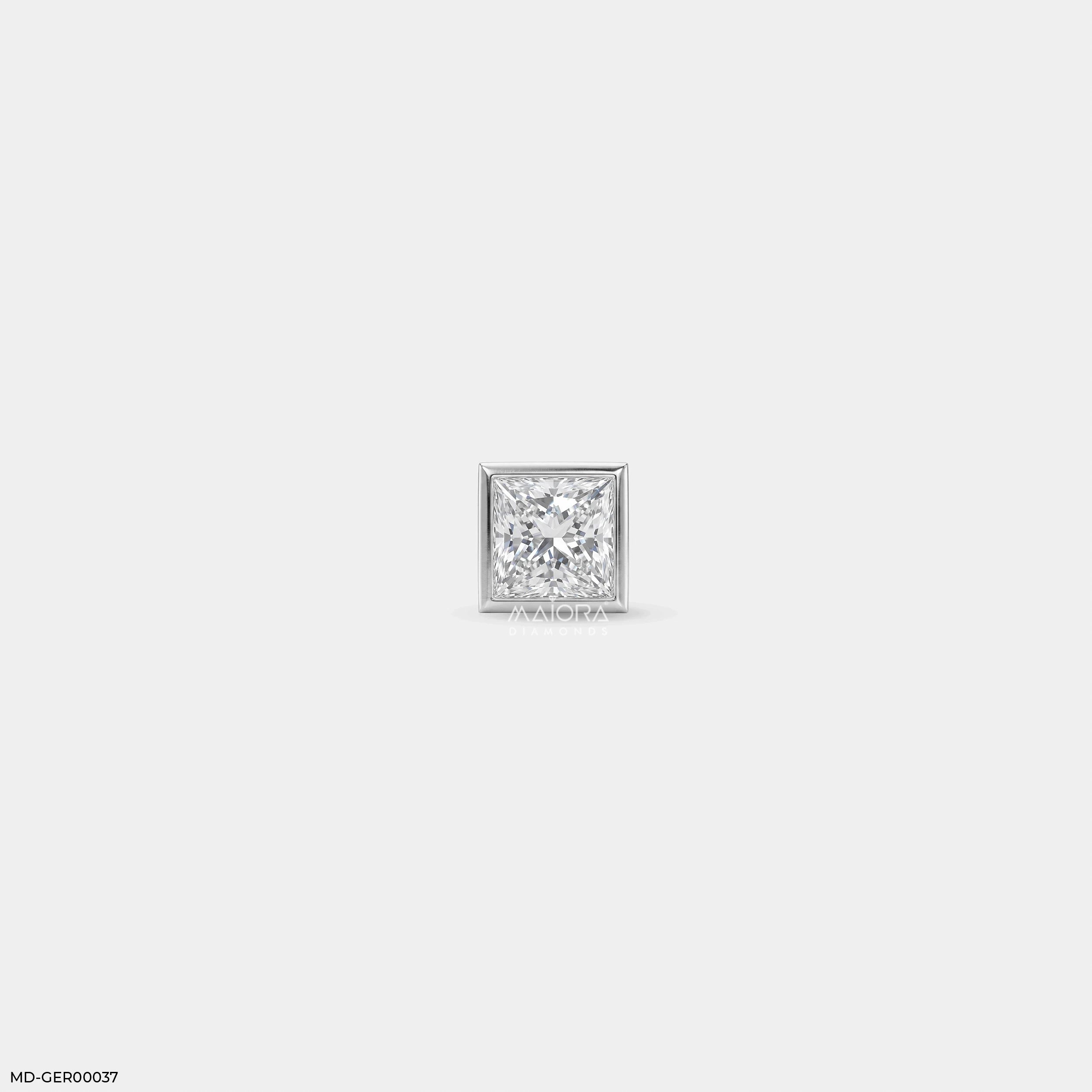 Sqaure Frame Princess Diamond Mens Stud Earring Platinum 950