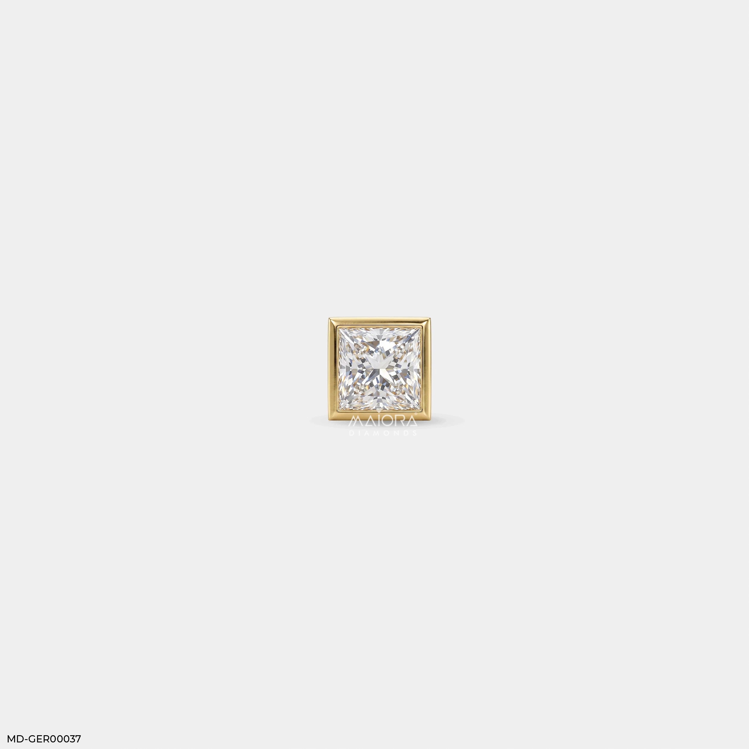 Sqaure Frame Princess Diamond Mens Stud Earring 9K Yellow Gold