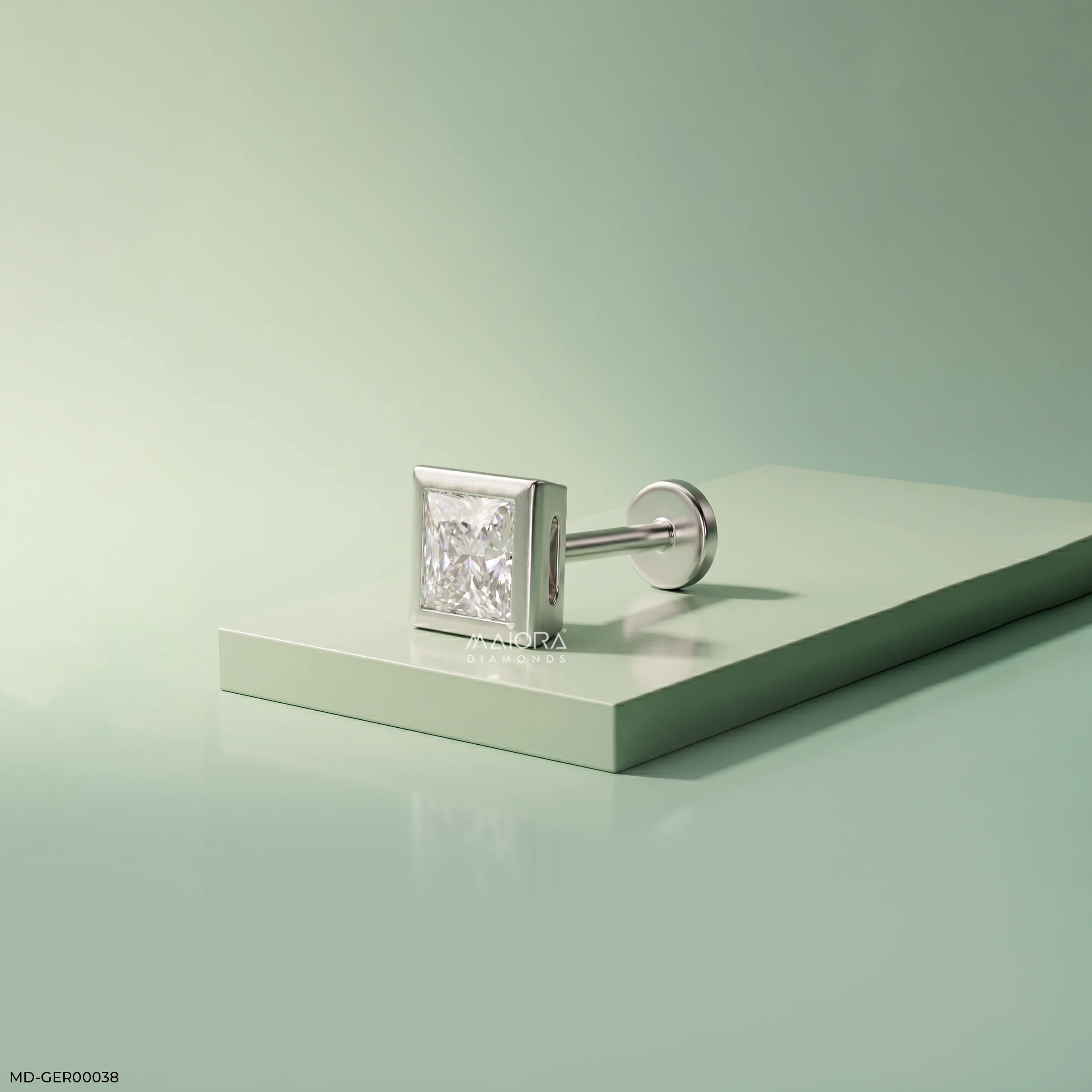 Finite Princess Solitaire Diamond Mens Stud Earring 9K White Gold