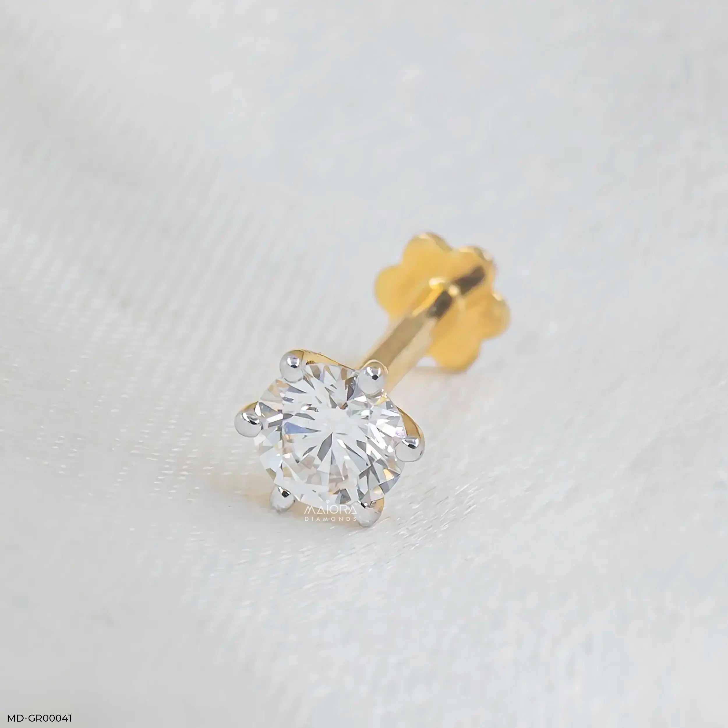 Brilliance Solitaire Diamond Mens Stud Earring 18K White Gold