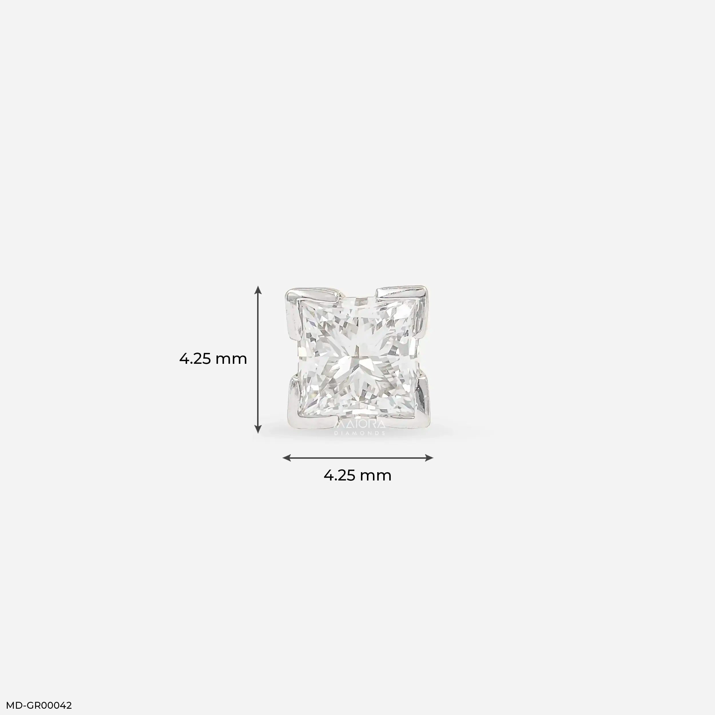 0.5 Carat Dazzling Princess Solitaire Mens Stud Earring 18K White Gold