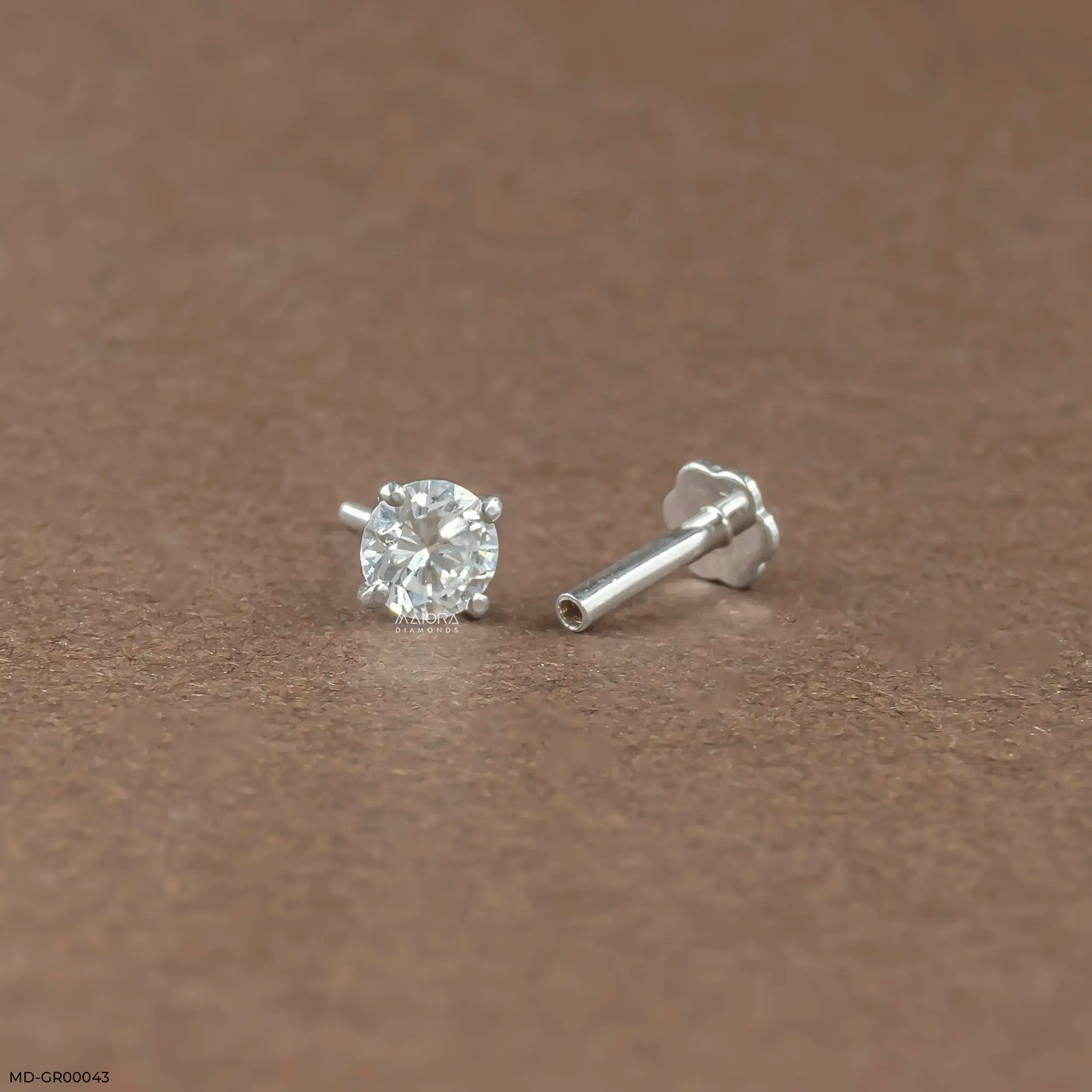 Minimalistic Solitaire Diamond Mens Stud Earring 14K White Gold