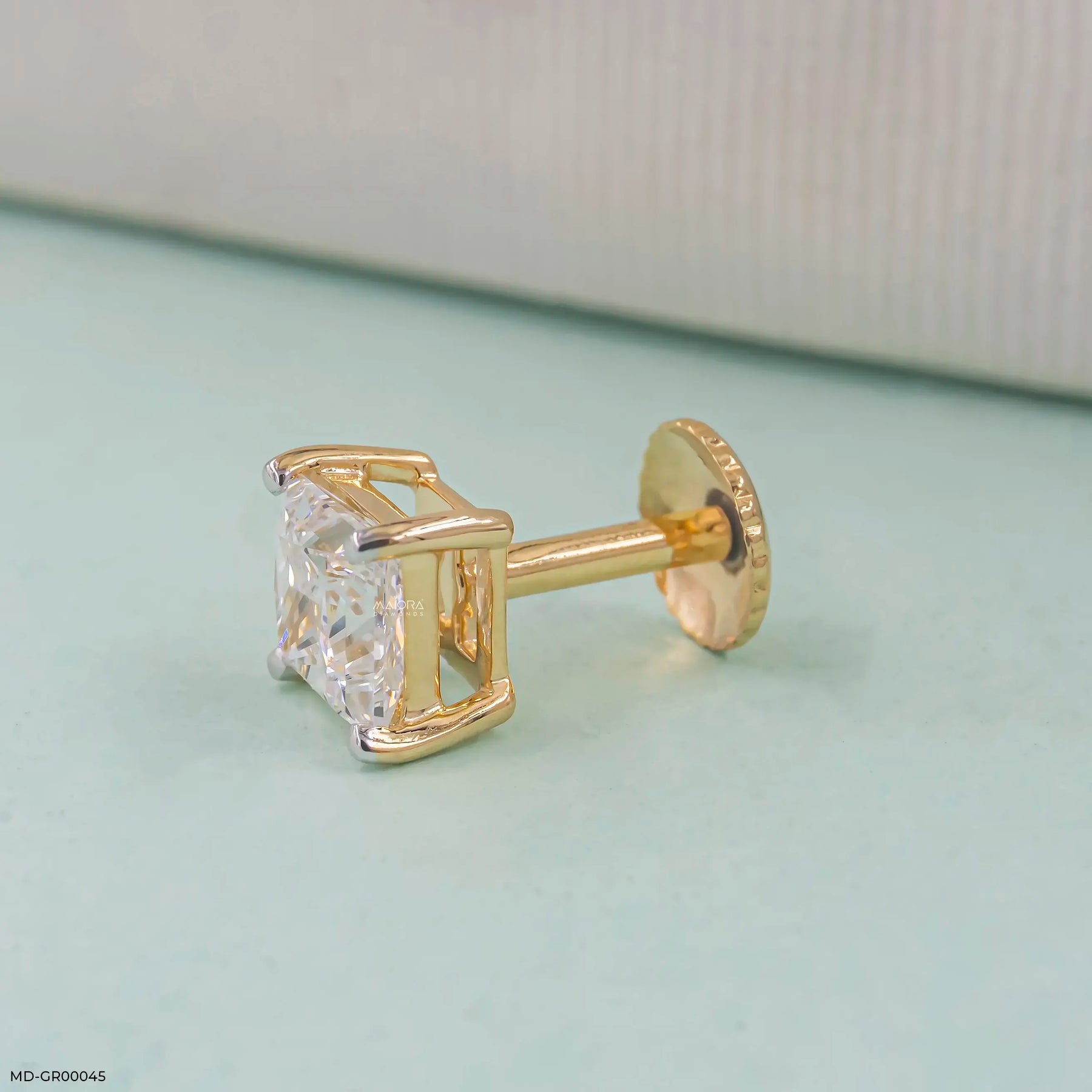 Geomatric Diamond Mens Stud Earrings 9K White Gold