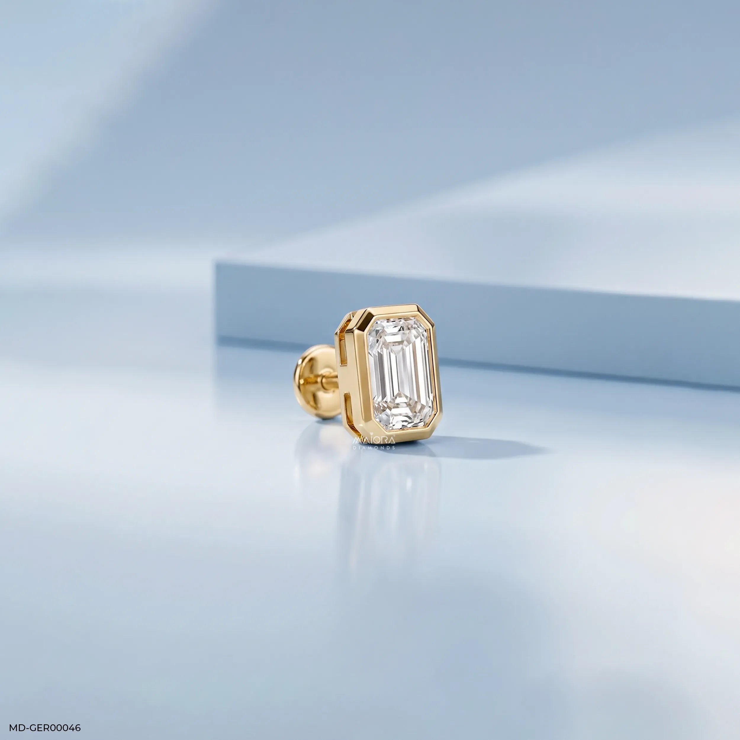 Regent Emerald Solitaire Mens Stud Earring 14K Rose Gold