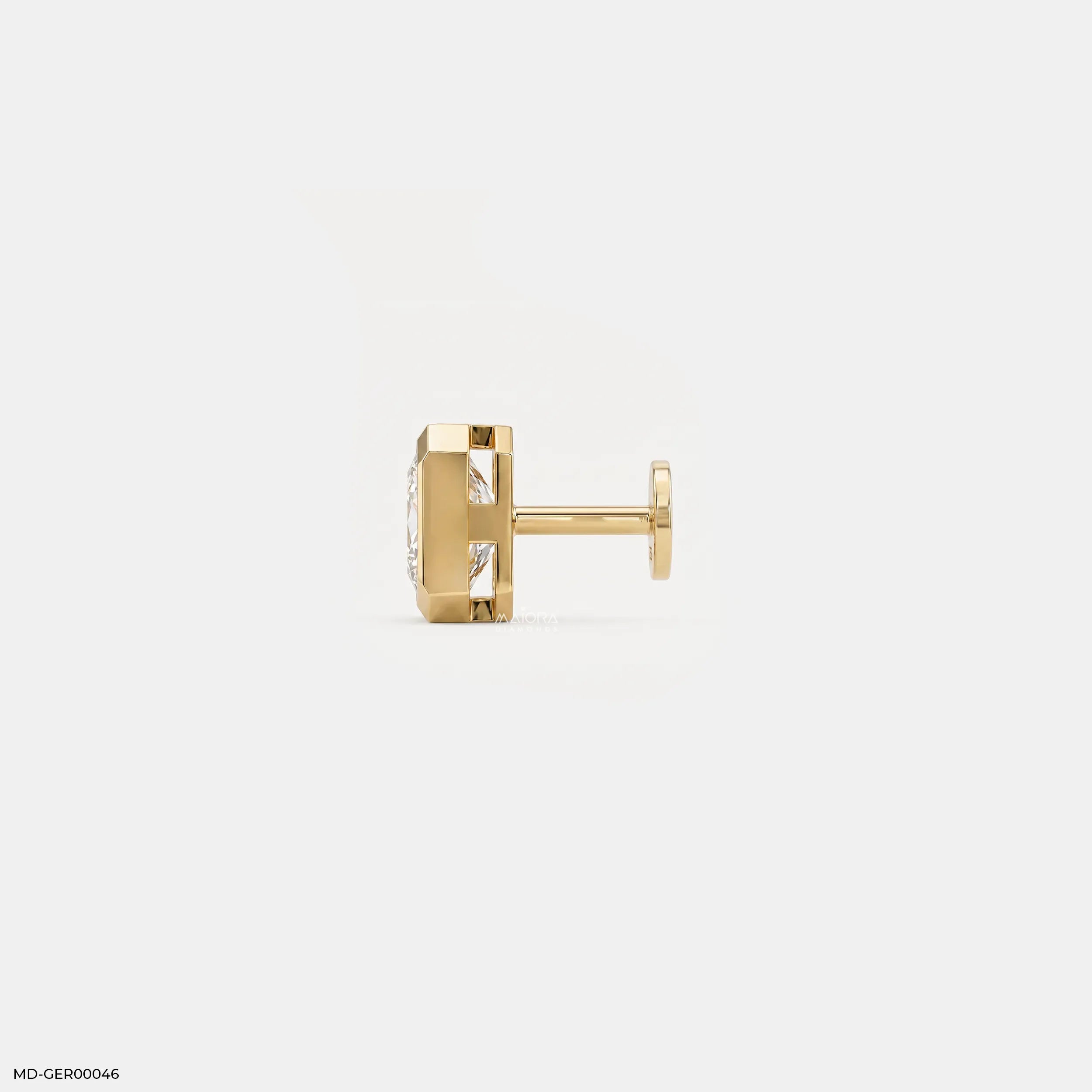 Regent Emerald Solitaire Mens Stud Earring 14K Rose Gold