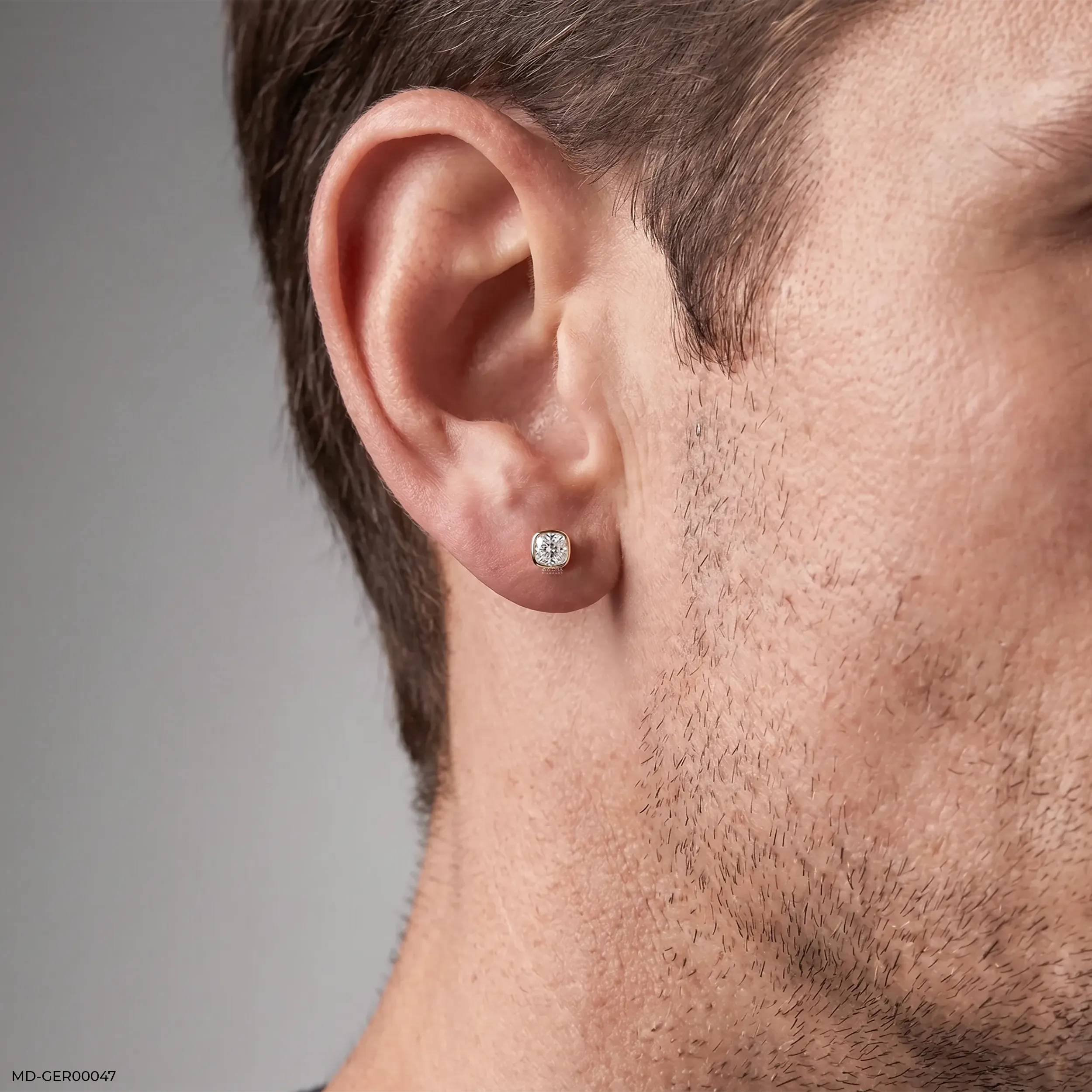 Sparkle Cushion Diamond Mens Stud Earring  9K Yellow Gold