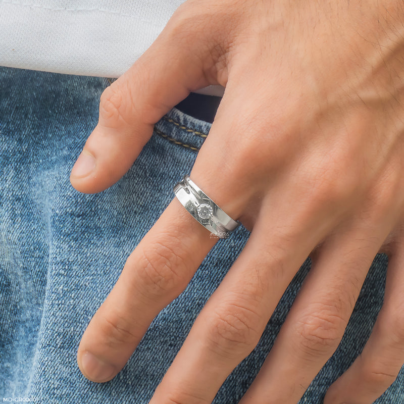 0.50 Carat Round Solitaire Broad Ring 14K White Gold