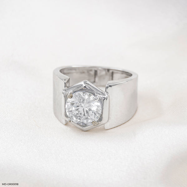 Hexagon Men's Diamond Rings 14K White Gold