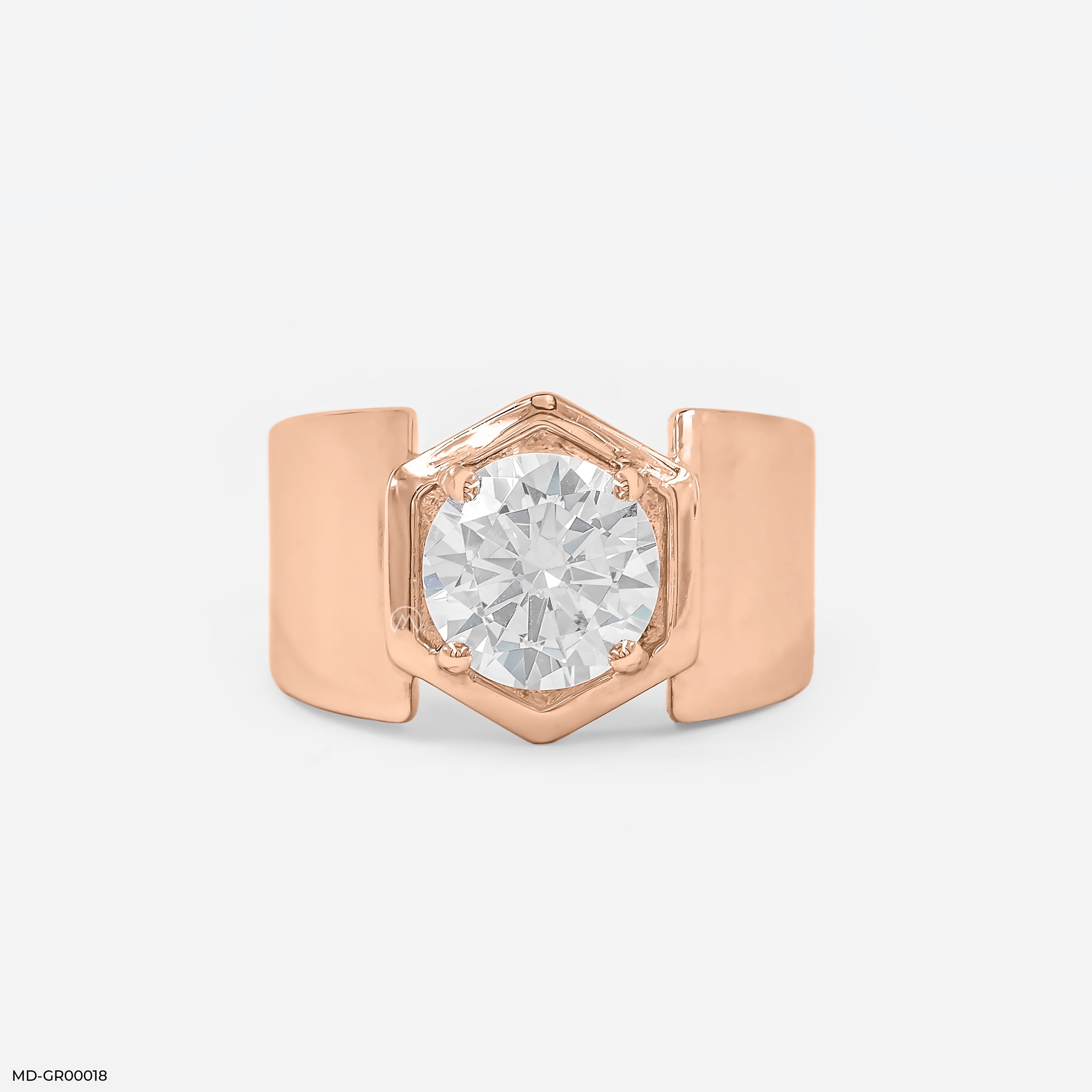 2.5 Carat Solitaire Hexagon Men's Ring 14K Rose Gold