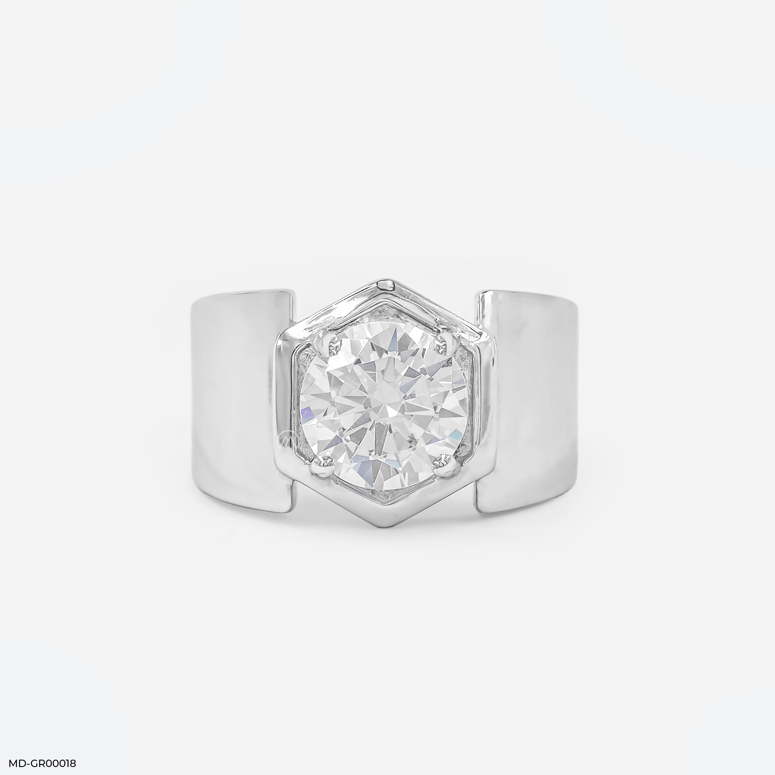2.5 Carat Solitaire Hexagon Men's Ring 9K White Gold