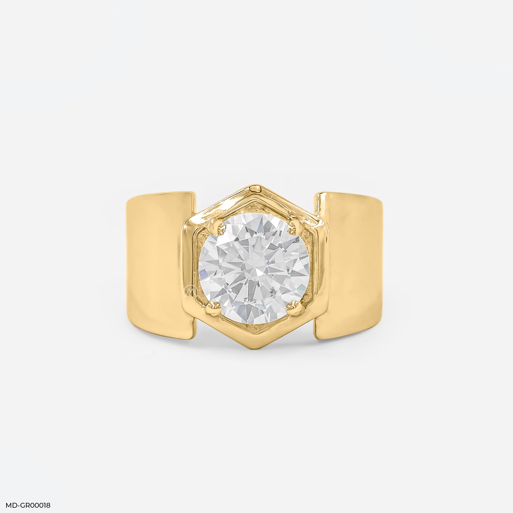 2.5 Carat Solitaire Hexagon Men's Ring 14K Yellow Gold