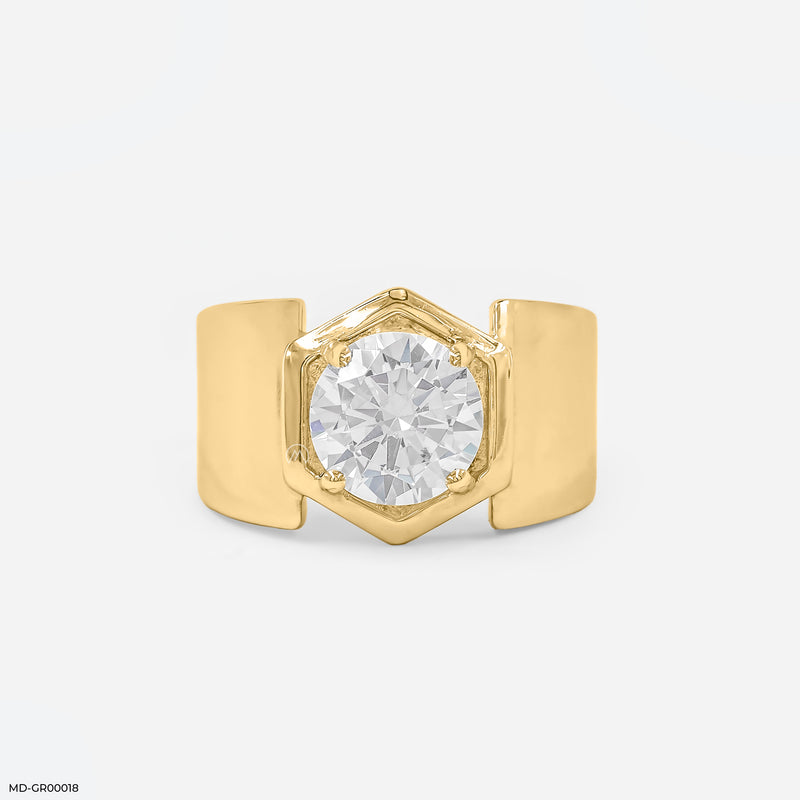 Hexagon Men's Diamond Rings 14K Yellow Gold