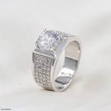 Heavy Solitaire Men's Diamond Ring 14K White Gold