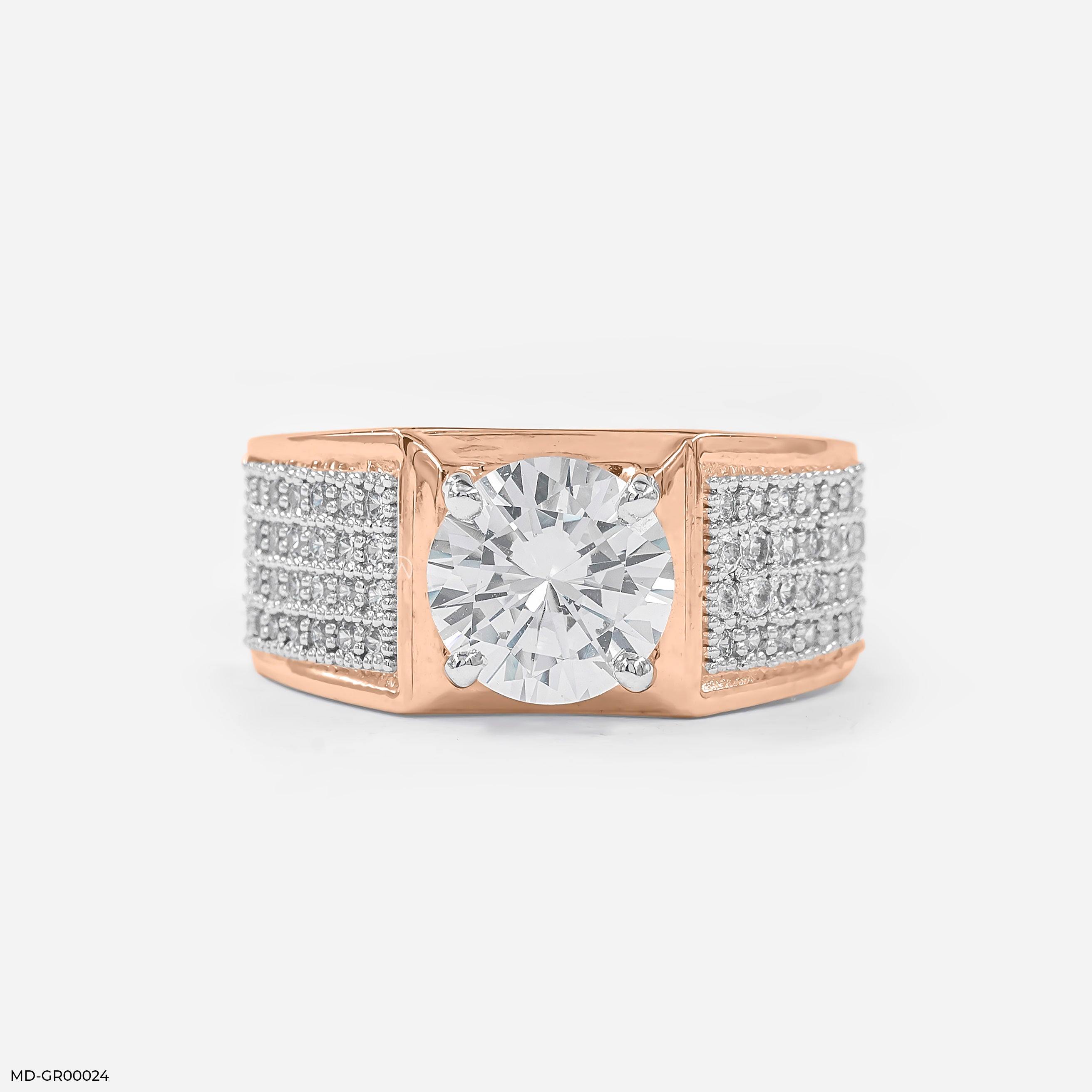 2 Carat Solitaire Heavy Men's Ring 14K Rose Gold