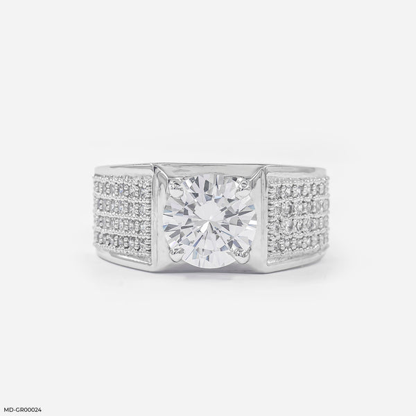 Heavy Solitaire Men's Diamond Ring 14K White Gold