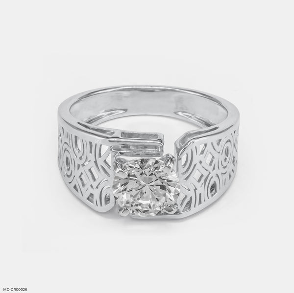 1.75 Carat Round Soliataire Vintage Men's Ring 18K White Gold