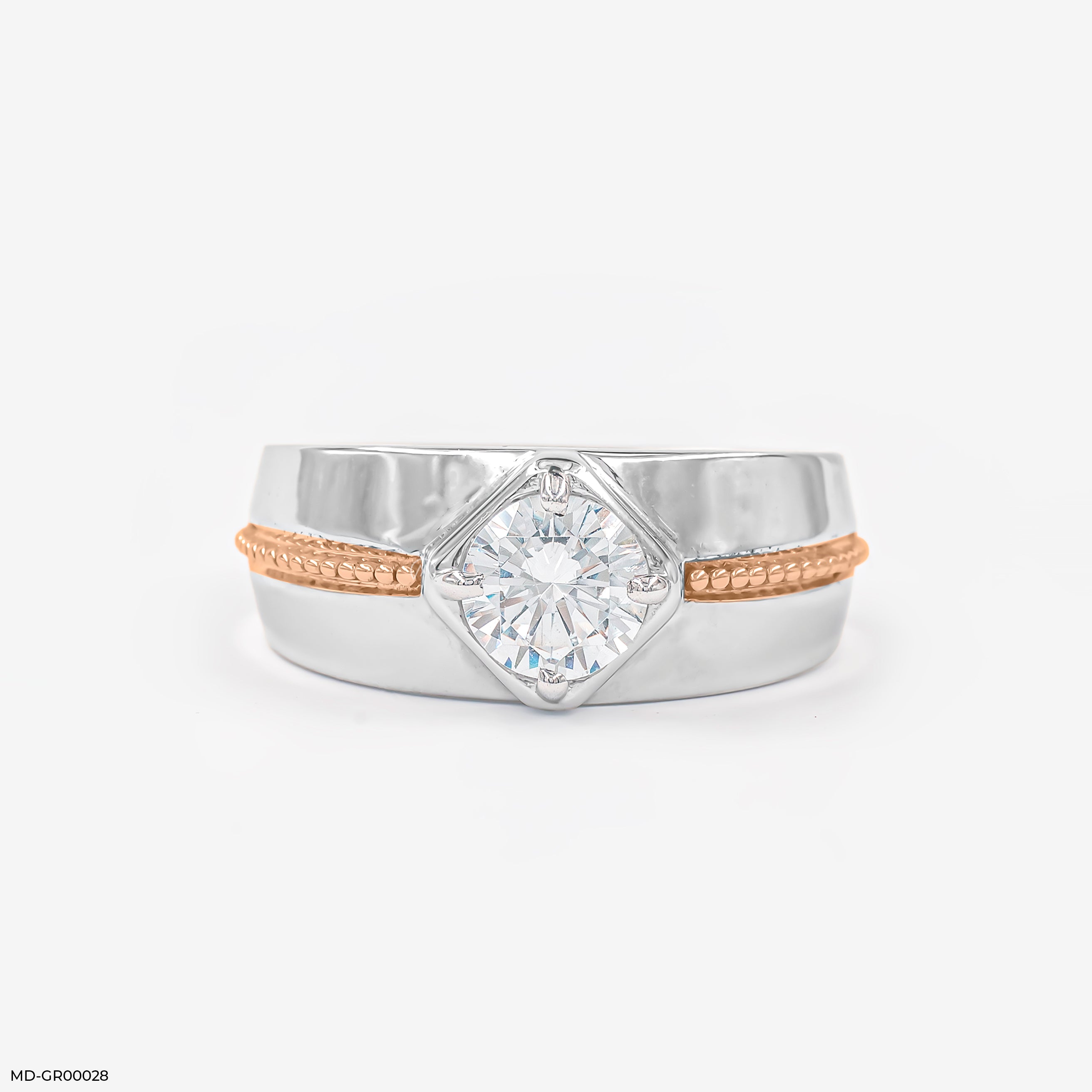0.75 Carat Solitaire Elegant Minimal Men's Ring 14K Rose Gold