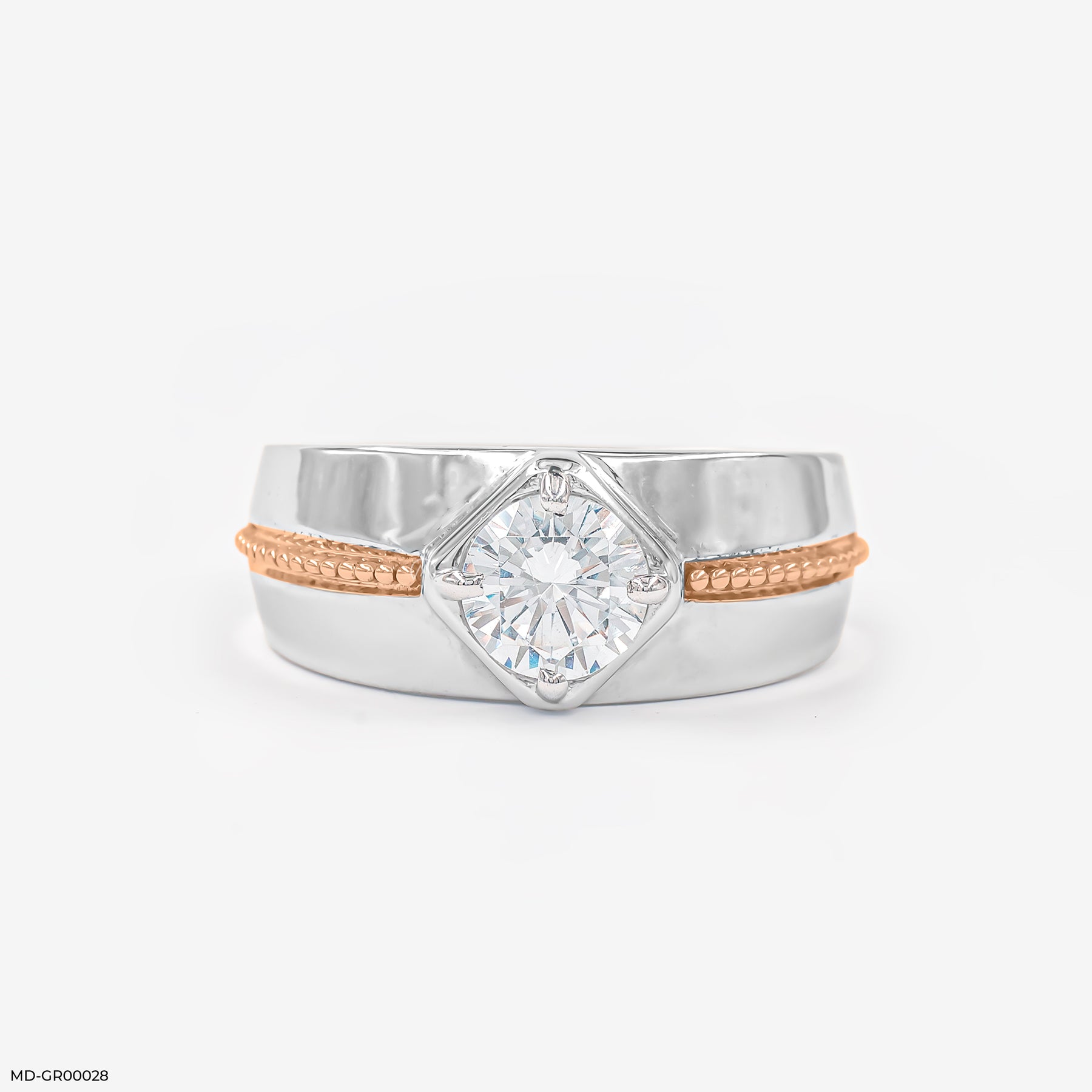 0.75 Carat Solitaire Elegant Minimal Men's Ring 14K Rose Gold