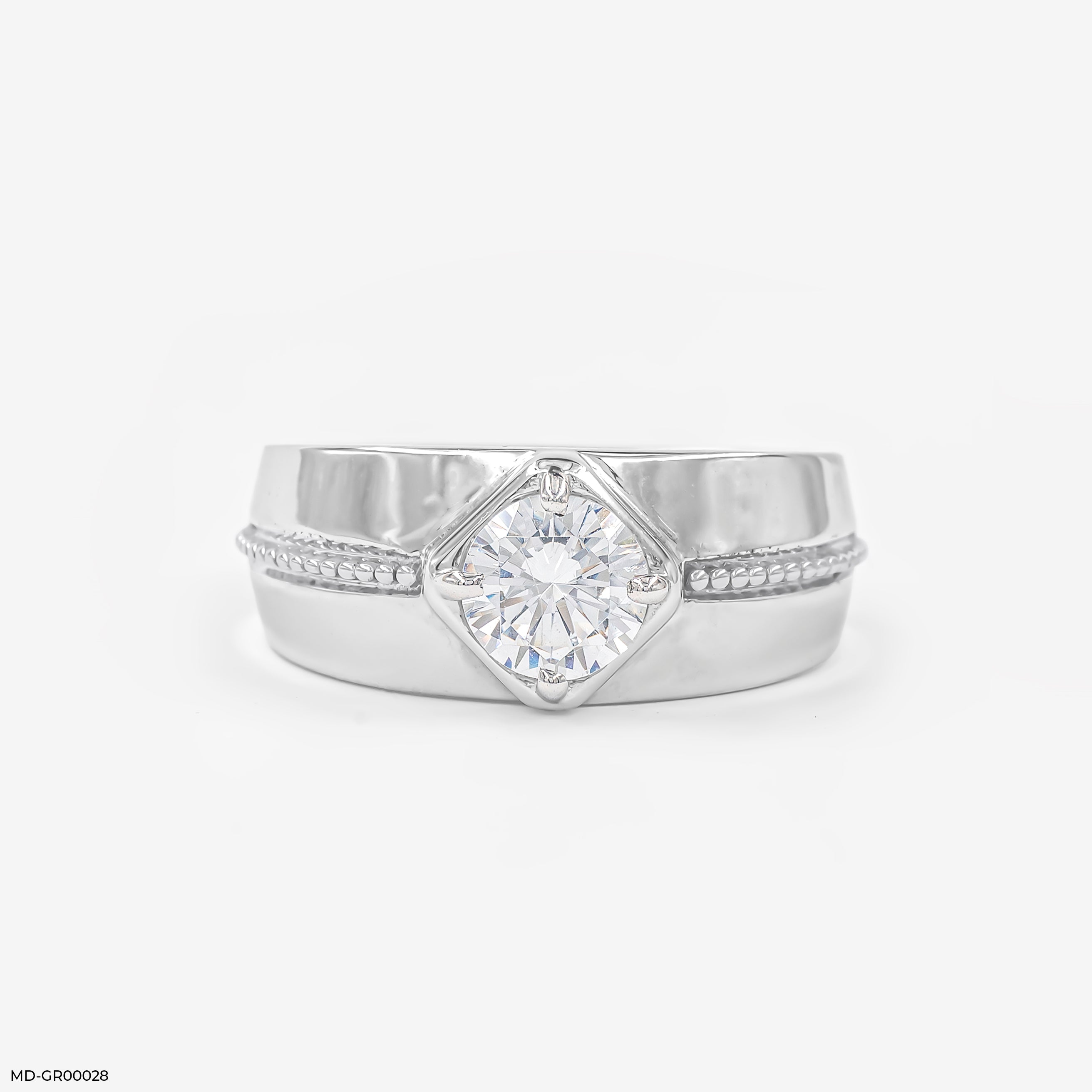 0.75 Carat Solitaire Elegant Minimal Men's 9K White Gold