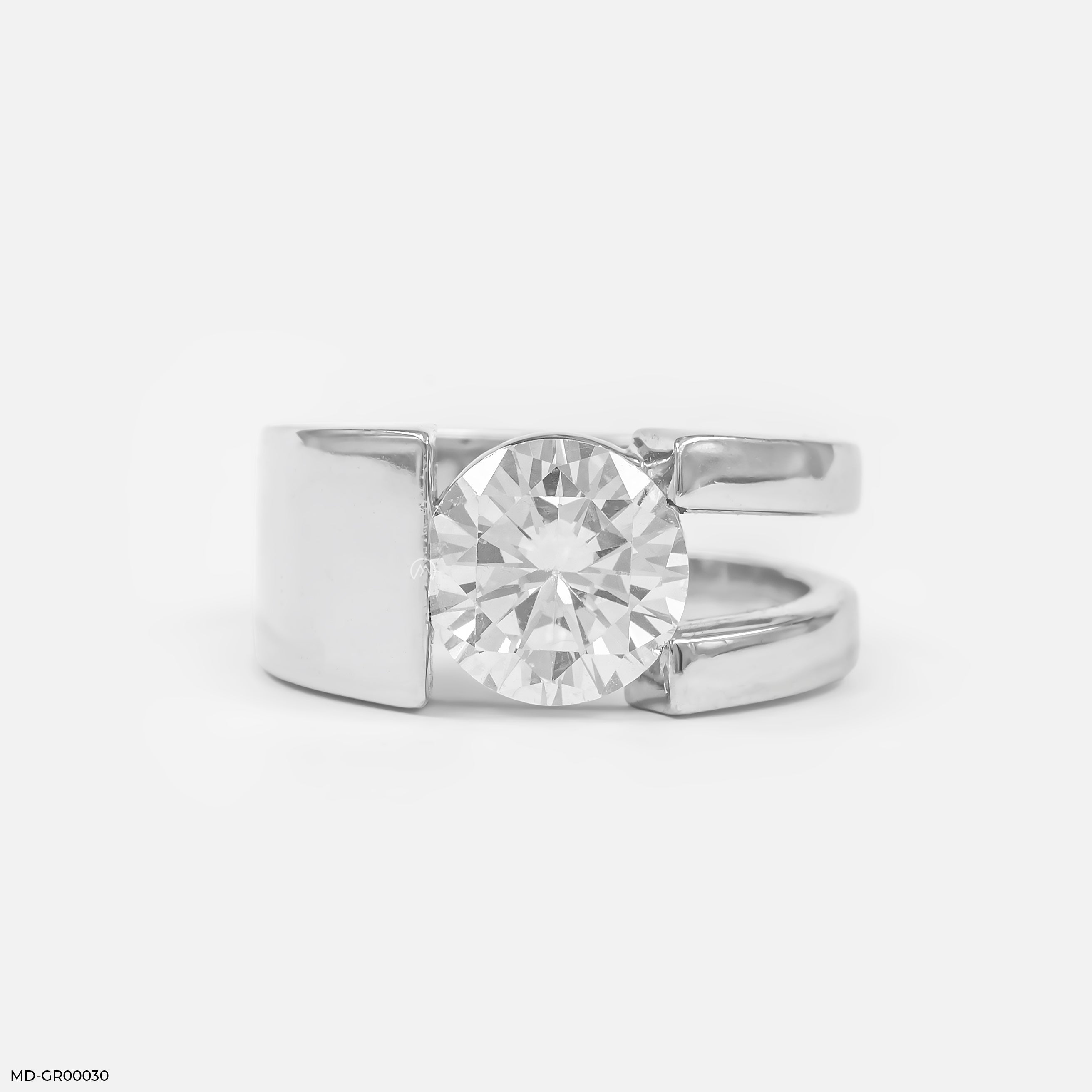 3 Carat Solitaire Modern Men's Ring 14K White Gold