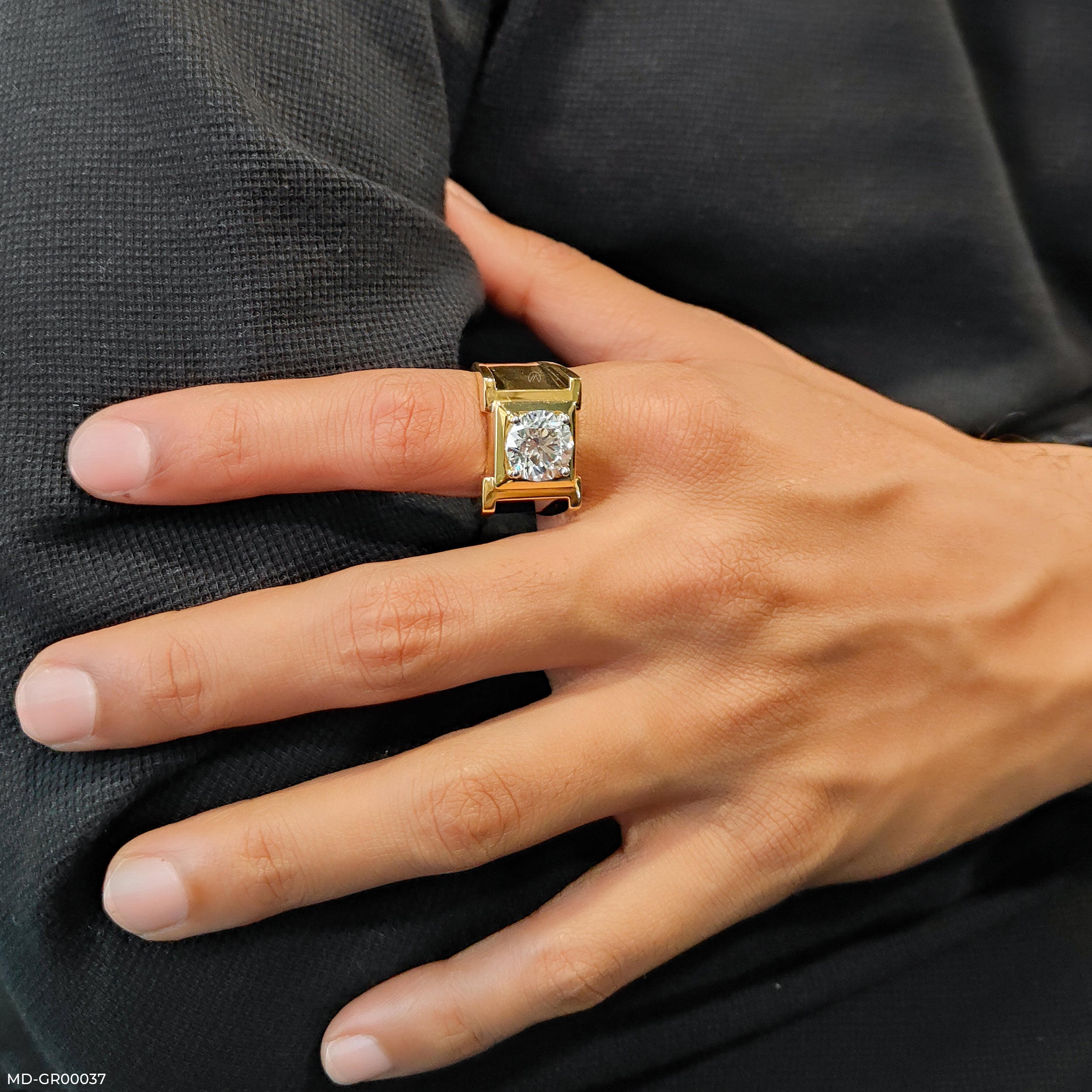 Caliber Solitaire Round Diamond Mens Ring
