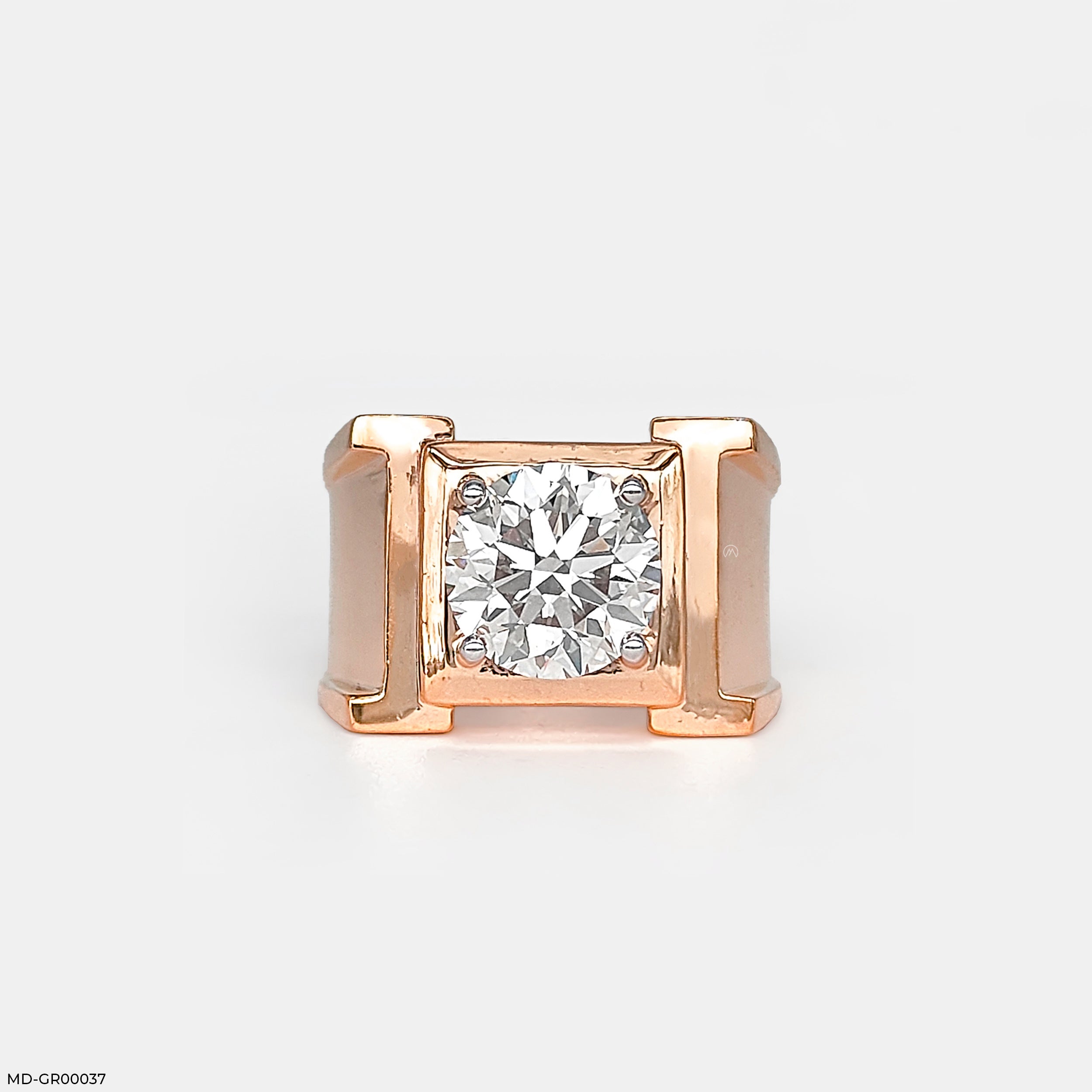 Caliber Solitaire Round Diamond Mens Ring 9K Yellow Gold