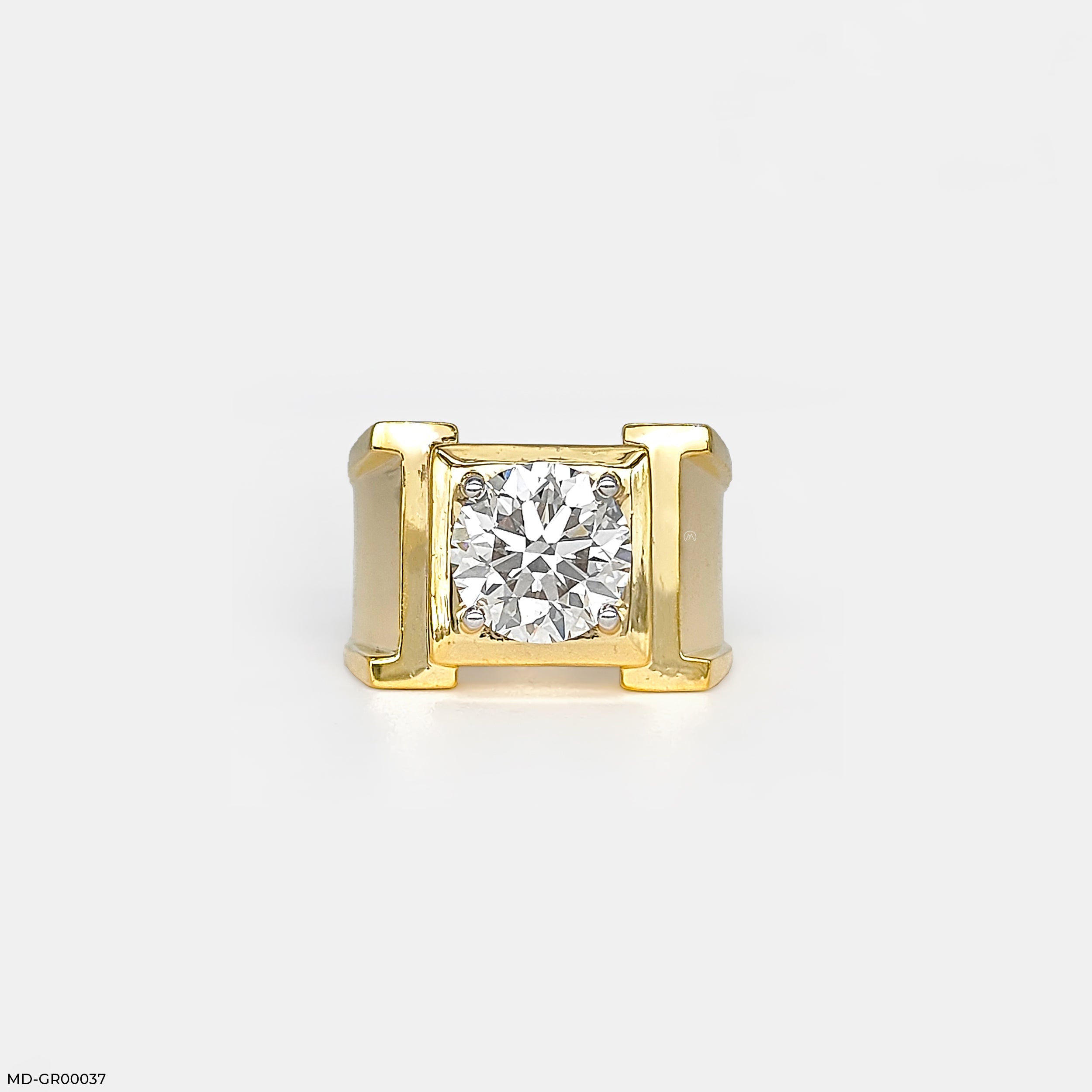 Caliber Solitaire Round Diamond Mens Ring 9K Yellow Gold