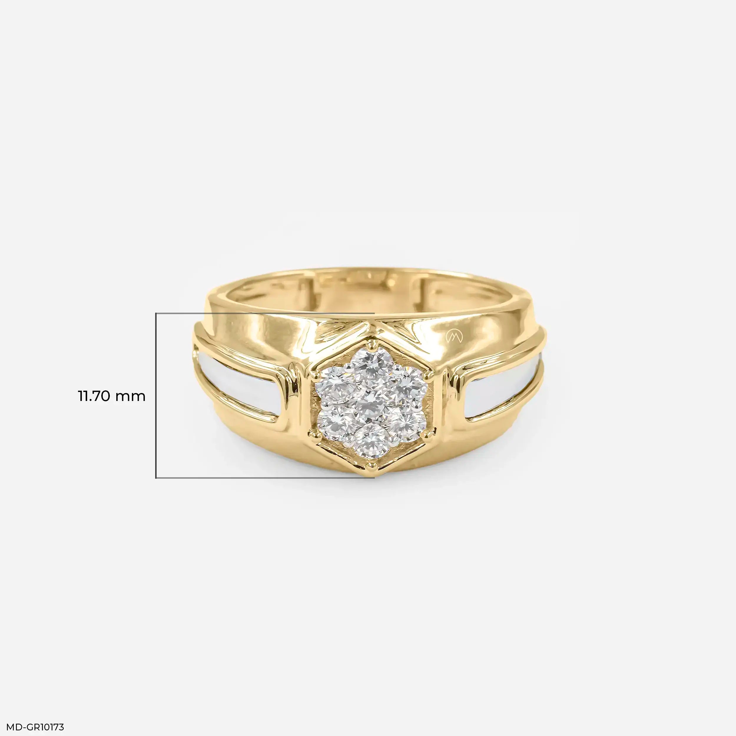 Hexagon Cluster Mens Diamond Ring 18K White Gold